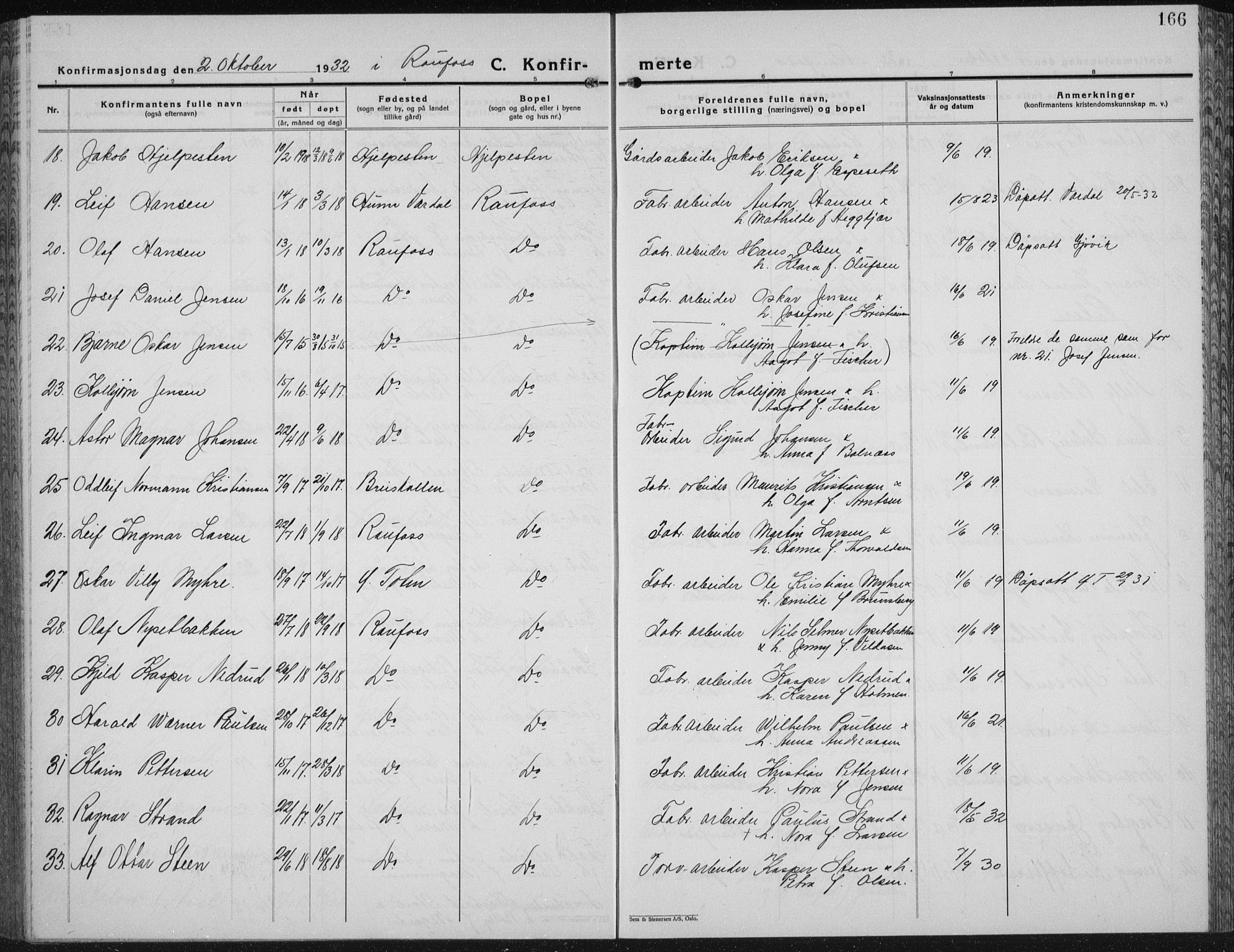 Vestre Toten prestekontor, SAH/PREST-108/H/Ha/Hab/L0018: Parish register (copy) no. 18, 1928-1941, p. 166