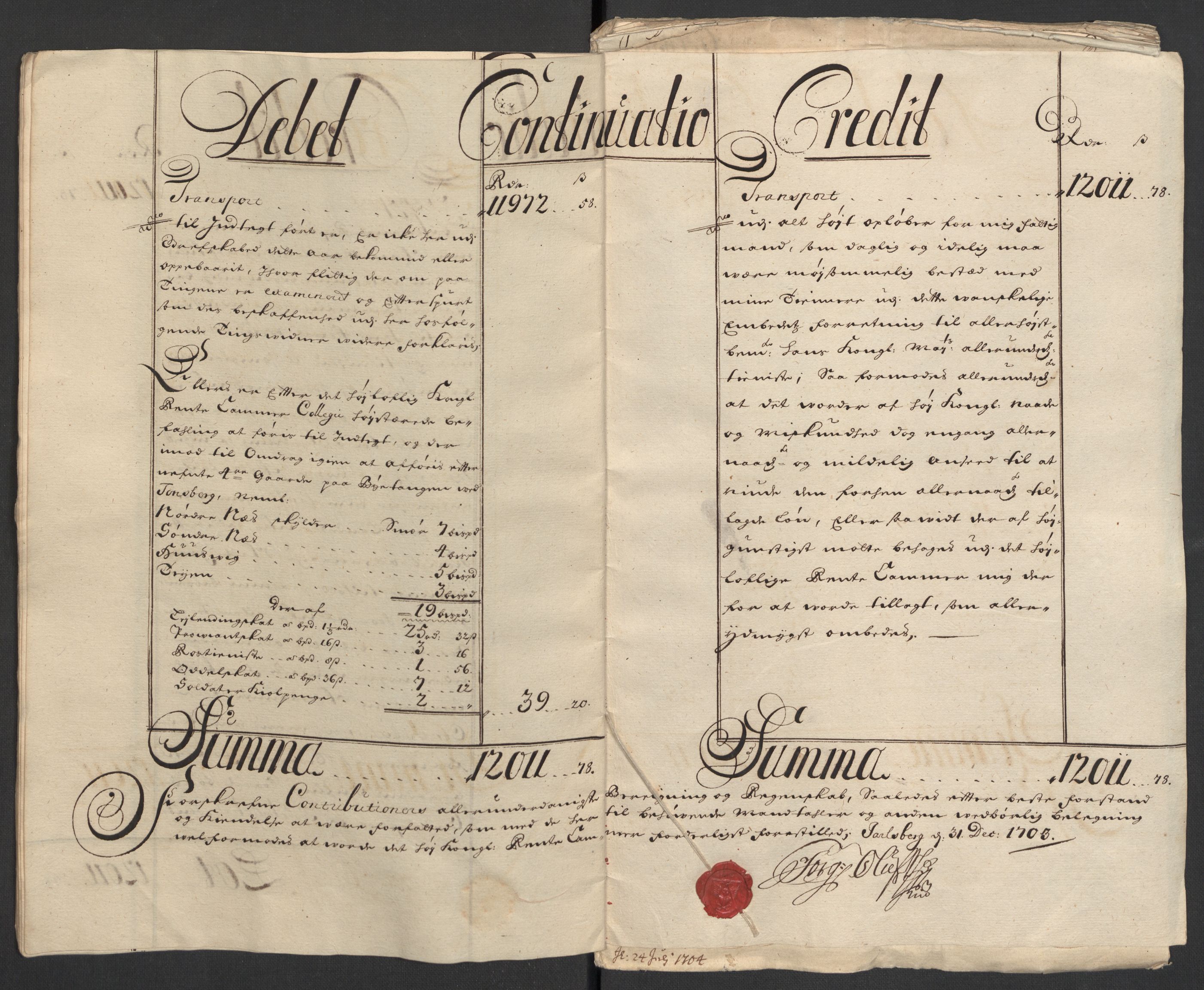 Rentekammeret inntil 1814, Reviderte regnskaper, Fogderegnskap, AV/RA-EA-4092/R32/L1871: Fogderegnskap Jarlsberg grevskap, 1703-1705, p. 12