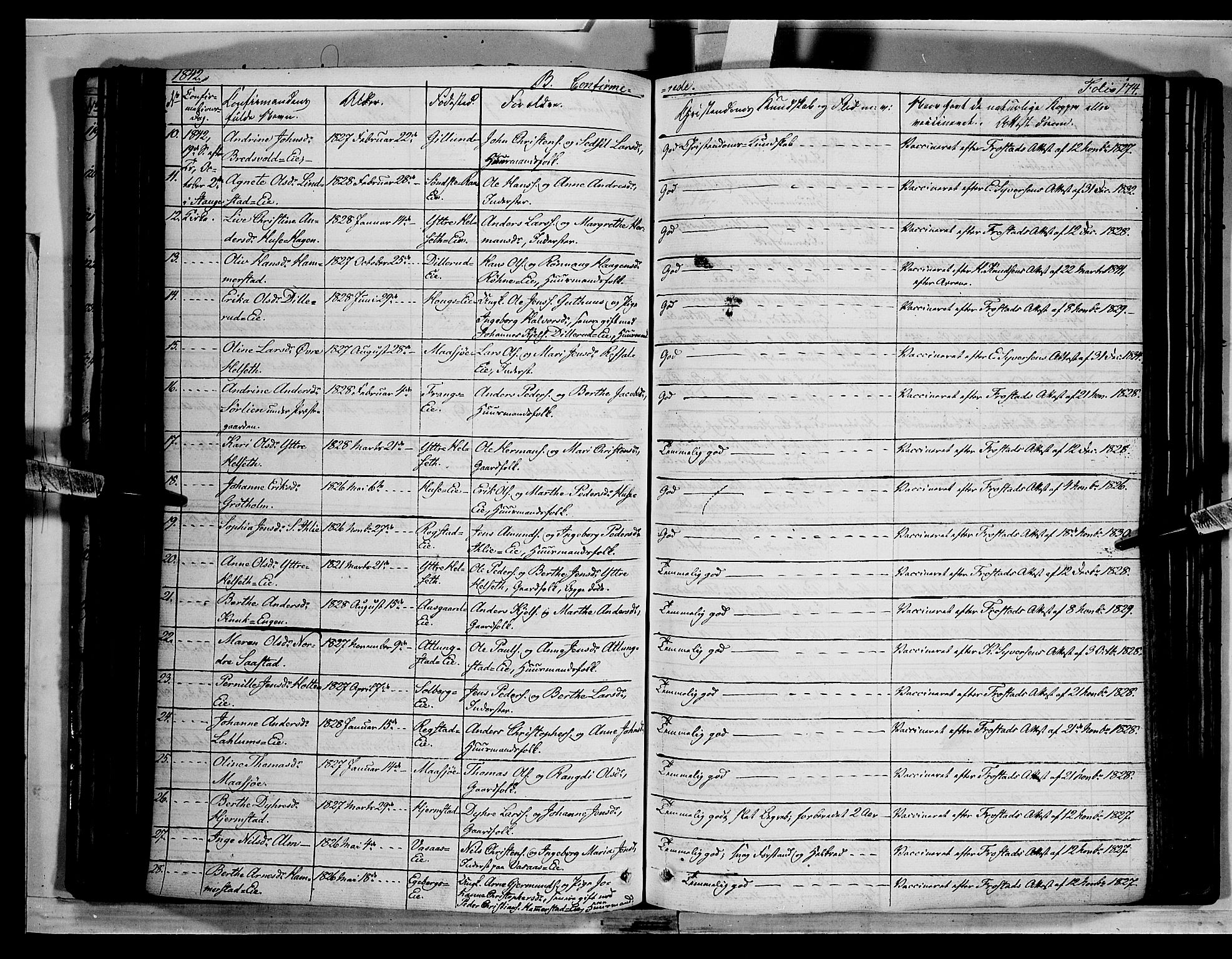 Stange prestekontor, AV/SAH-PREST-002/K/L0010: Parish register (official) no. 10, 1835-1845, p. 174