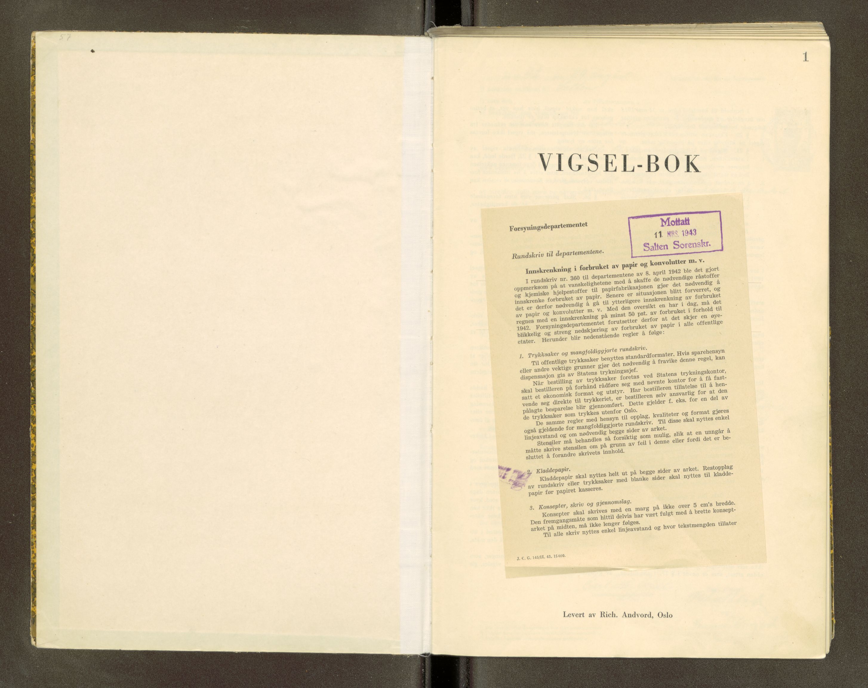 Salten sorenskriveri, SAT/A-4578/1/6/6D/L0003: Vigselsbok, 1942-1943