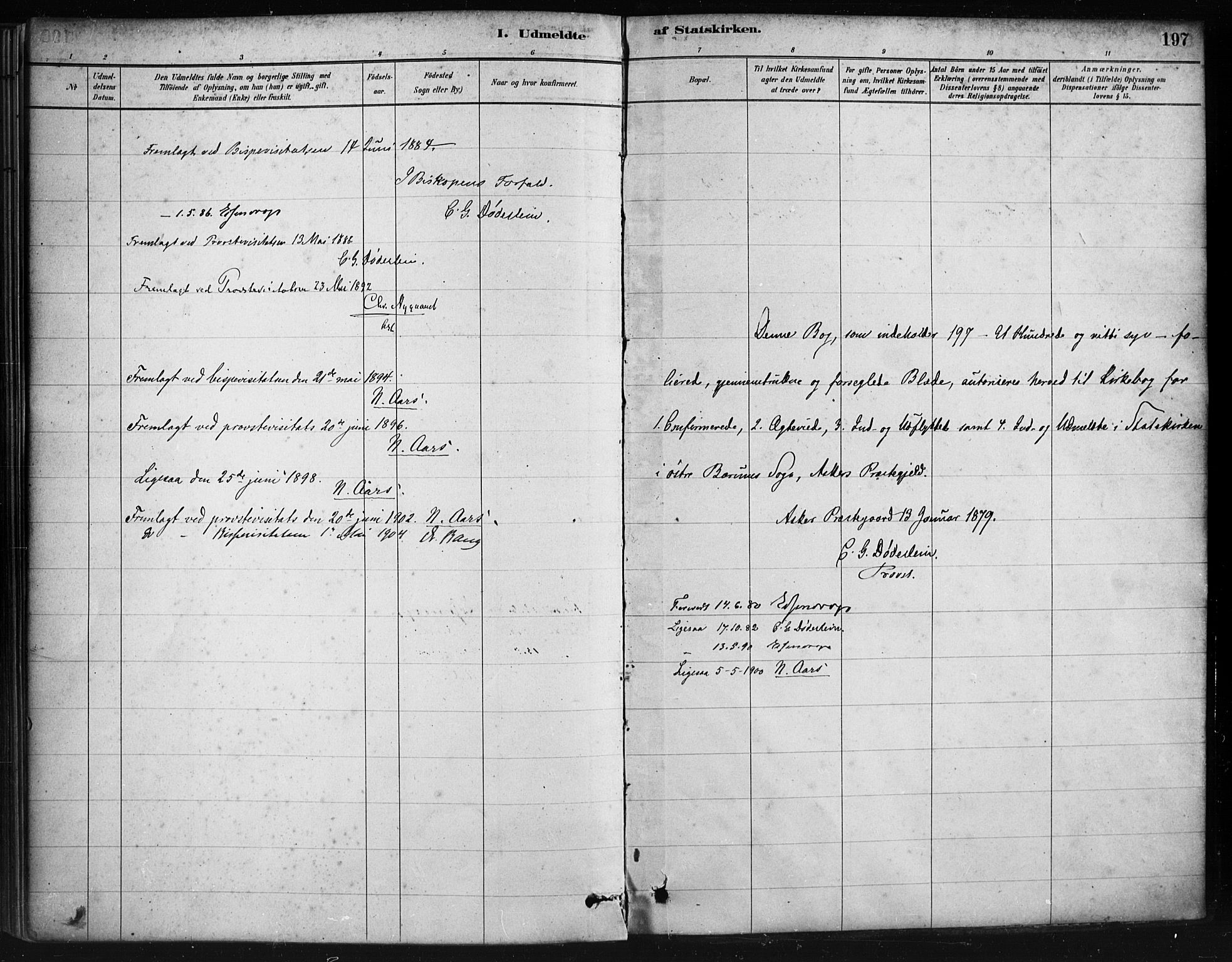 Asker prestekontor Kirkebøker, AV/SAO-A-10256a/F/Fc/L0002: Parish register (official) no. III 2, 1879-1904, p. 197