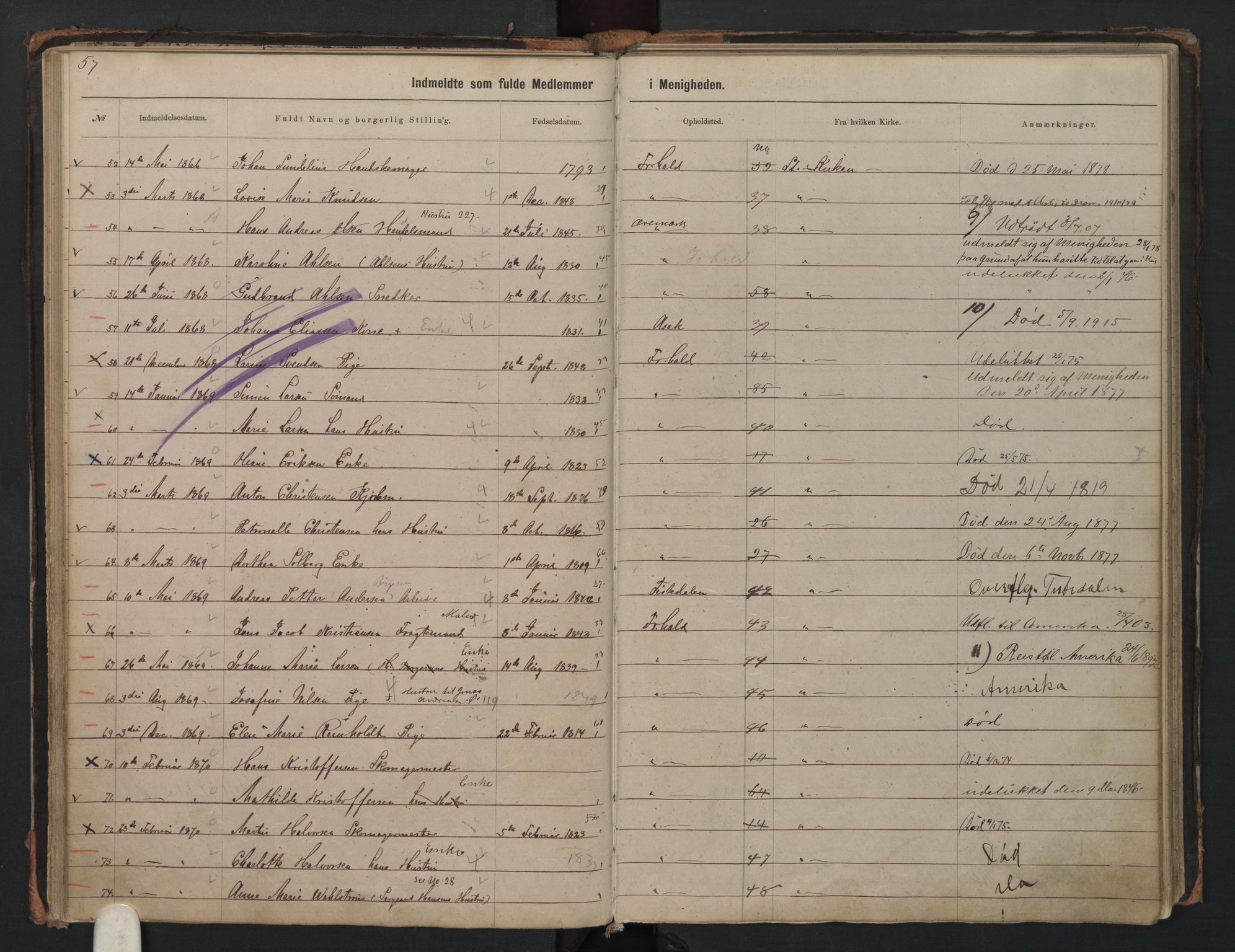 Halden metodistkirke - menighetsprotokoller, AV/SAO-PAO-0266/F/L0002: Dissenter register no. 2, 1856-1892, p. 57