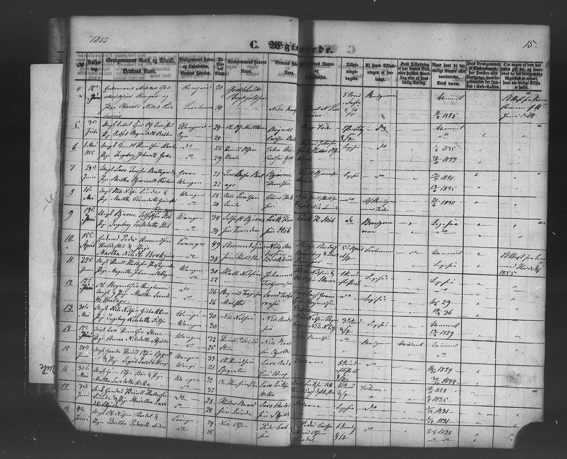 Voss sokneprestembete, AV/SAB-A-79001/H/Haa: Parish register (official) no. A 19, 1851-1886, p. 15