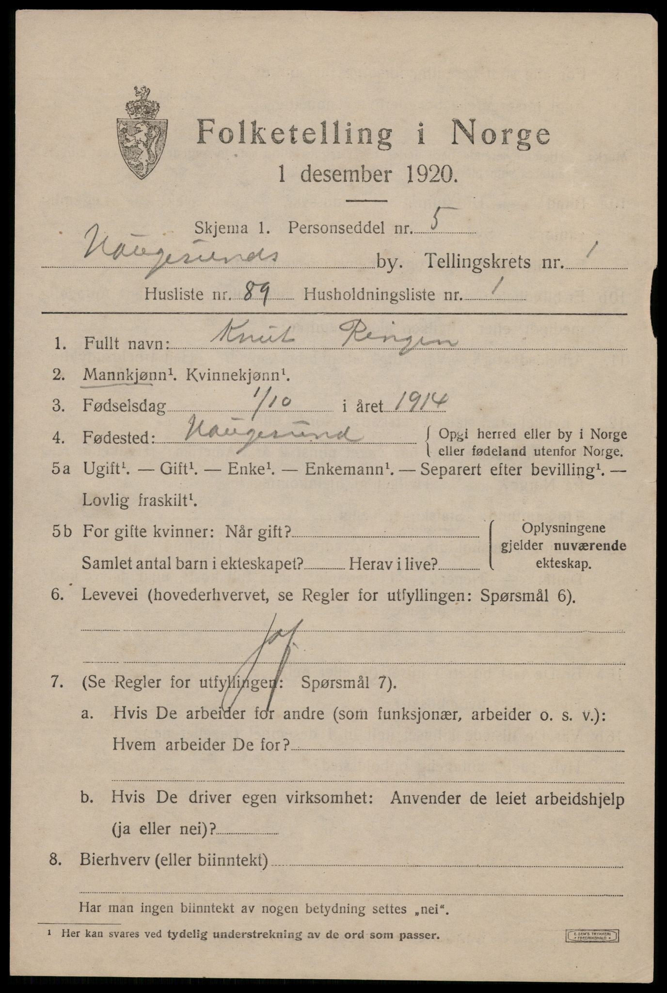 SAST, 1920 census for Haugesund, 1920, p. 12797