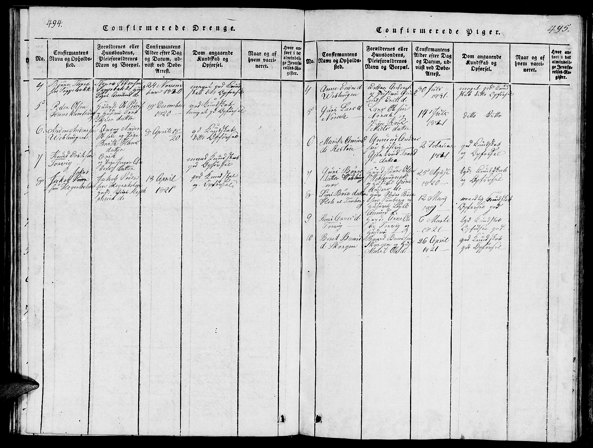 Ministerialprotokoller, klokkerbøker og fødselsregistre - Møre og Romsdal, AV/SAT-A-1454/544/L0579: Parish register (copy) no. 544C01, 1818-1836, p. 494-495