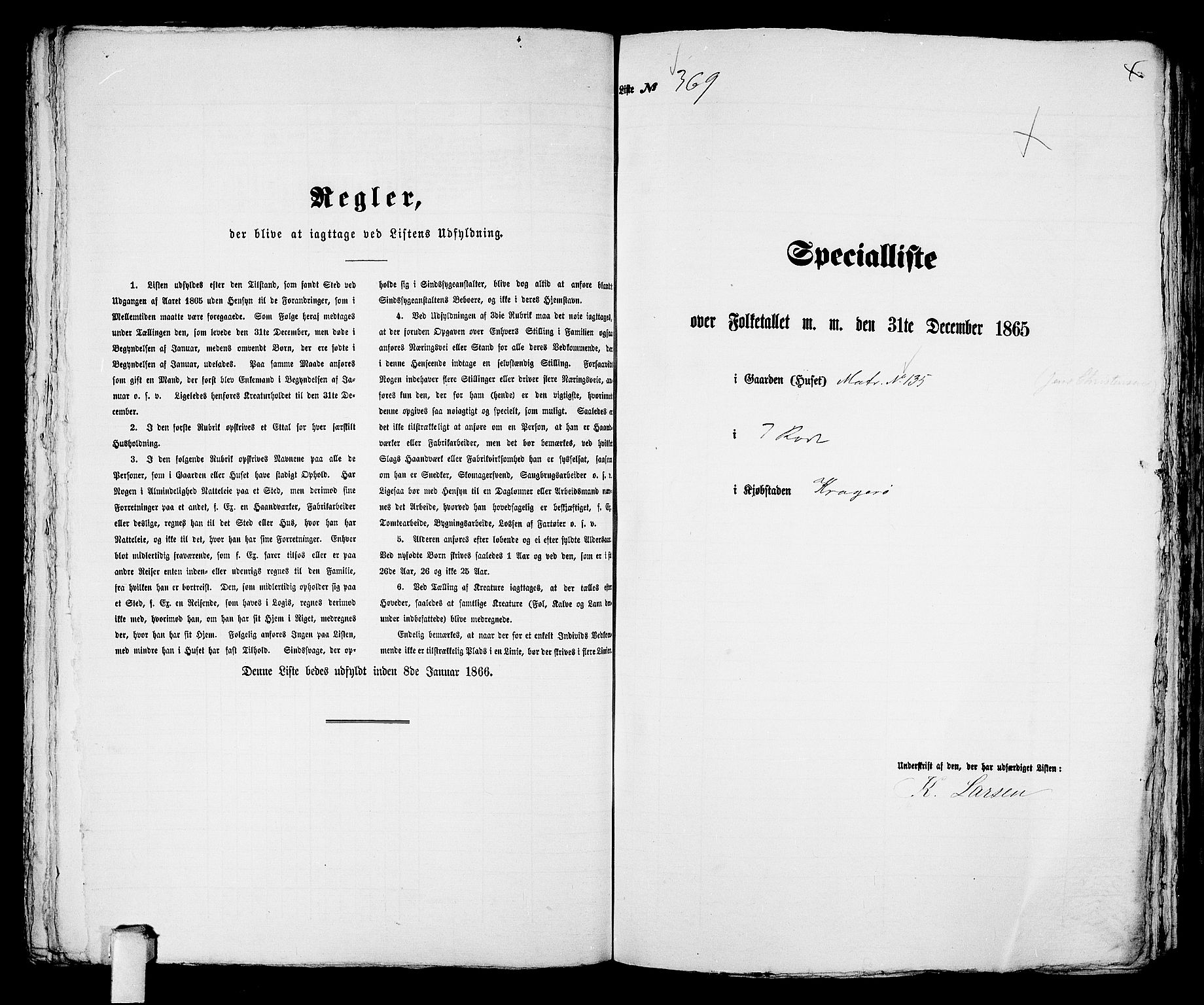 RA, 1865 census for Kragerø/Kragerø, 1865, p. 754