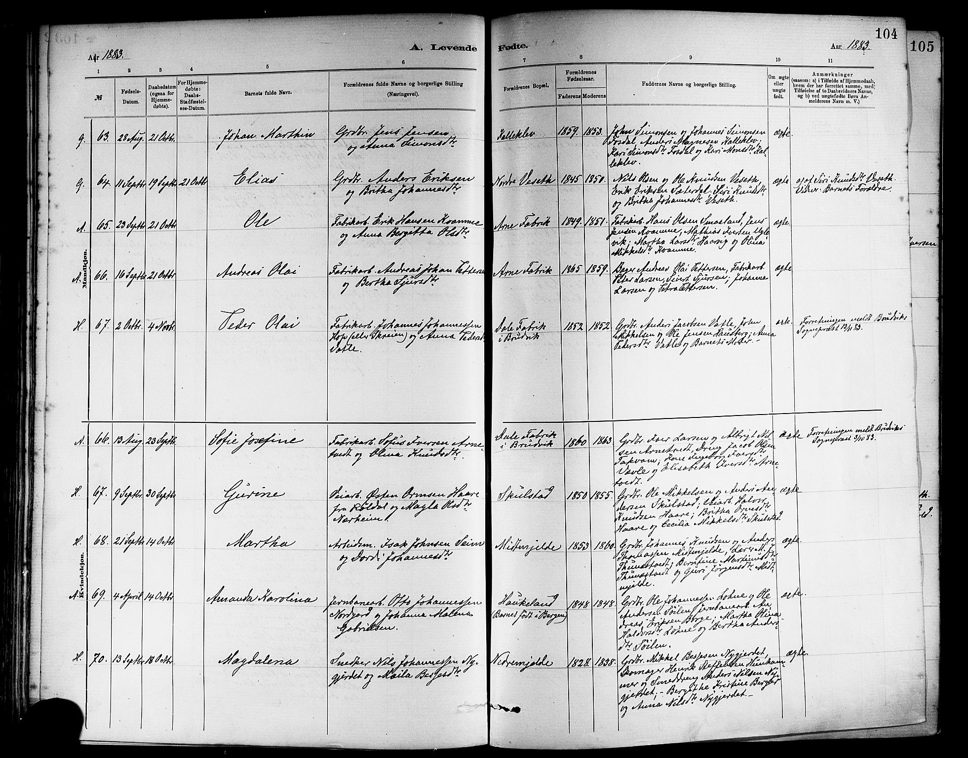Haus sokneprestembete, SAB/A-75601/H/Haa: Parish register (official) no. A 19I, 1878-1886, p. 104