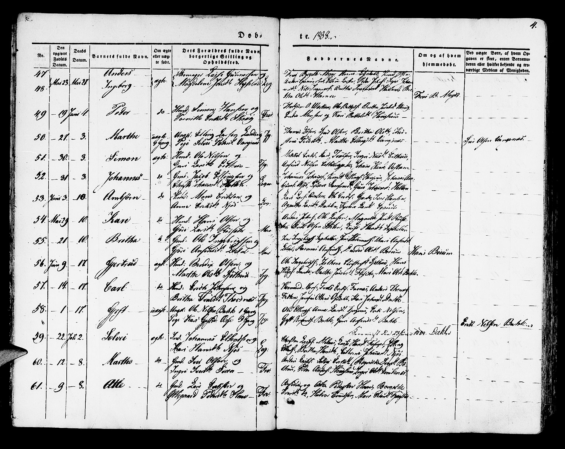 Leikanger sokneprestembete, AV/SAB-A-81001/H/Haa/Haaa/L0007: Parish register (official) no. A 7, 1838-1851, p. 4