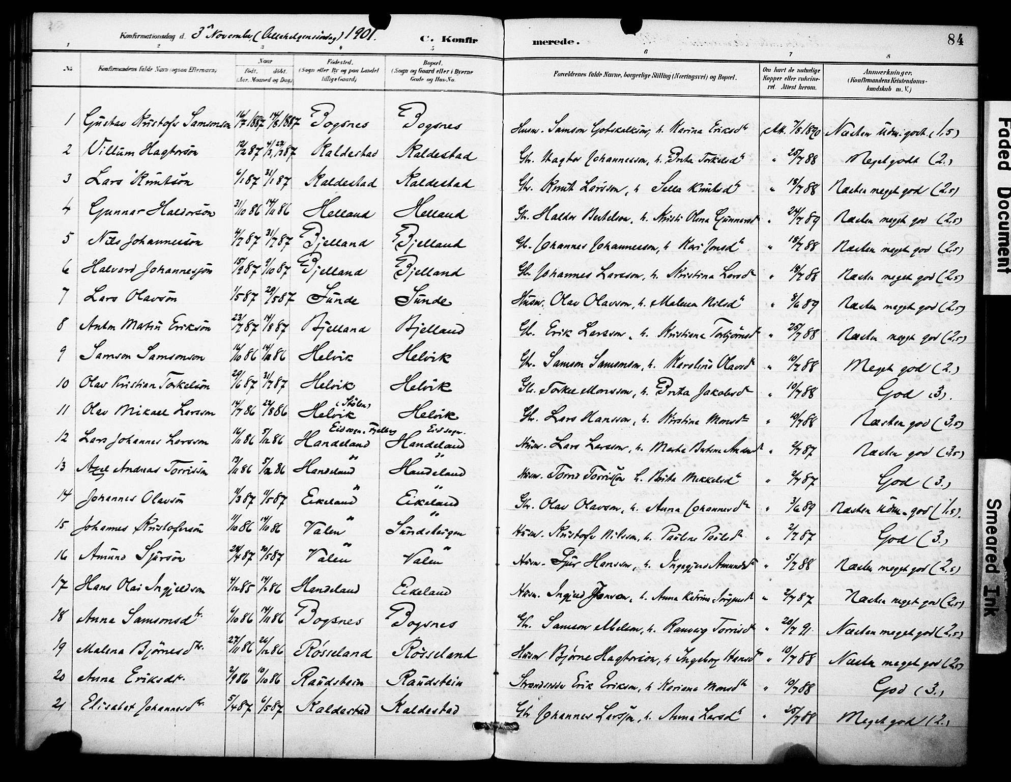 Kvinnherad sokneprestembete, AV/SAB-A-76401/H/Haa: Parish register (official) no. D 1, 1887-1910, p. 84