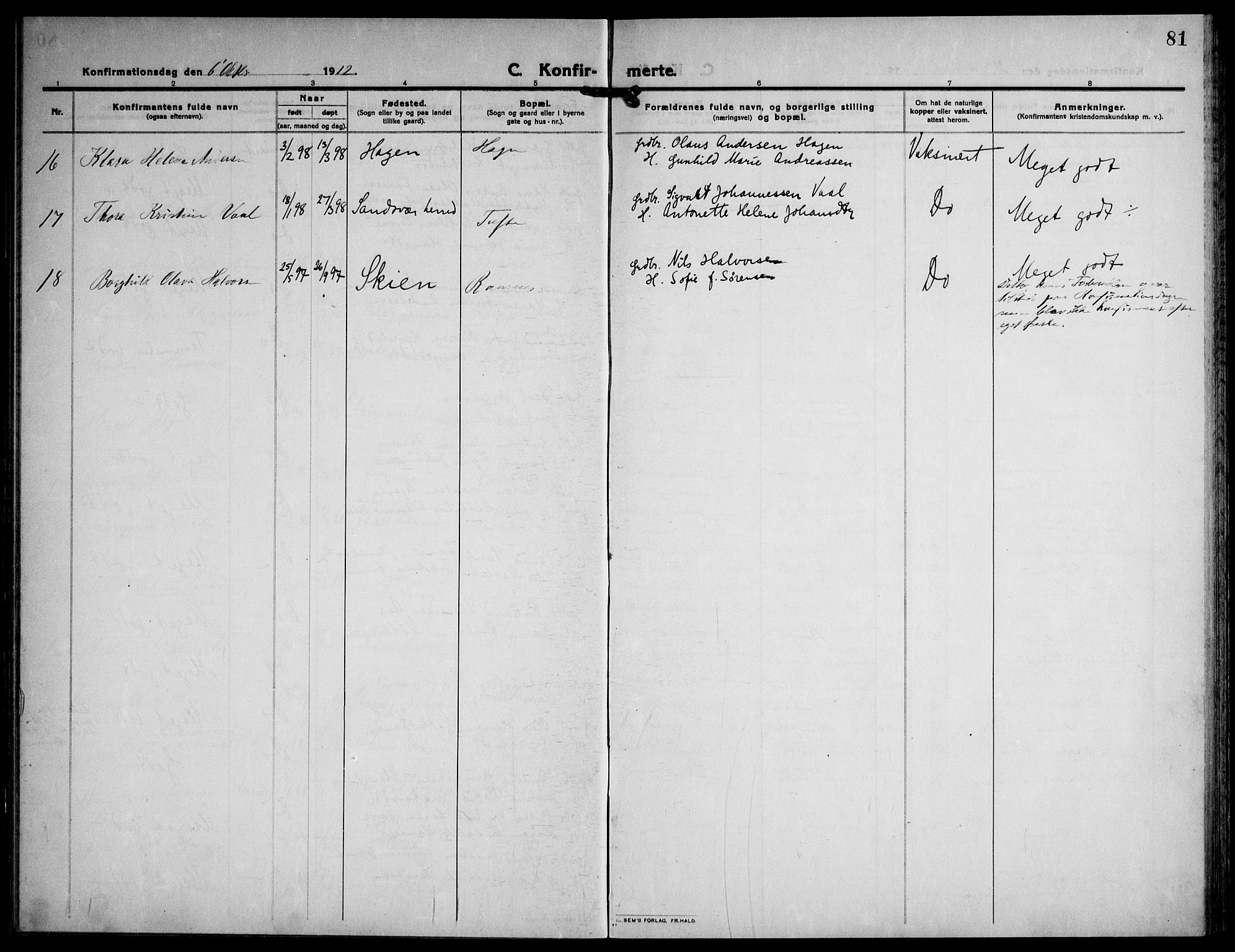 Ramnes kirkebøker, SAKO/A-314/F/Fa/L0009: Parish register (official) no. I 9, 1912-1929, p. 81