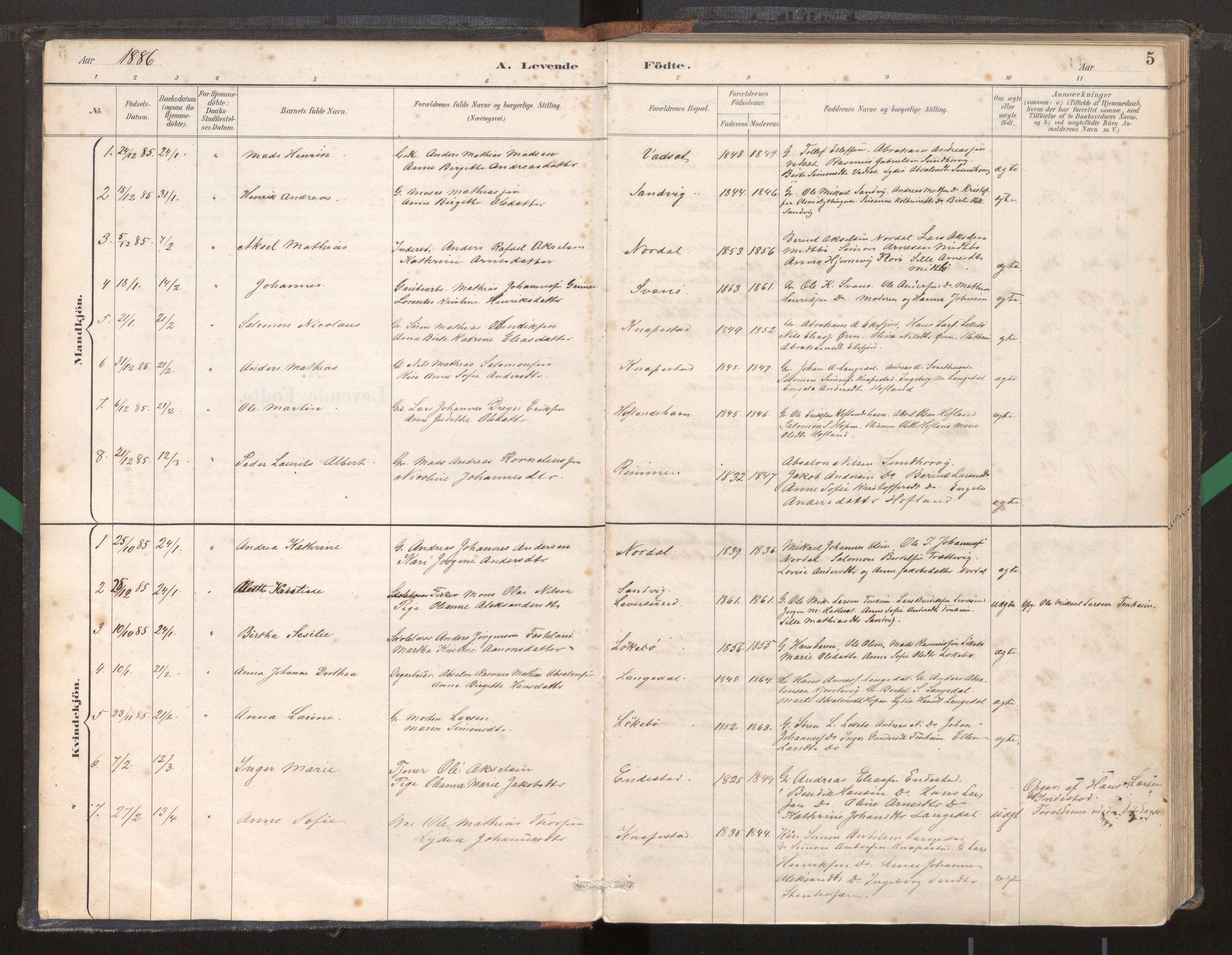Kinn sokneprestembete, AV/SAB-A-80801/H/Haa/Haad/L0001: Parish register (official) no. D 1, 1886-1943, p. 5