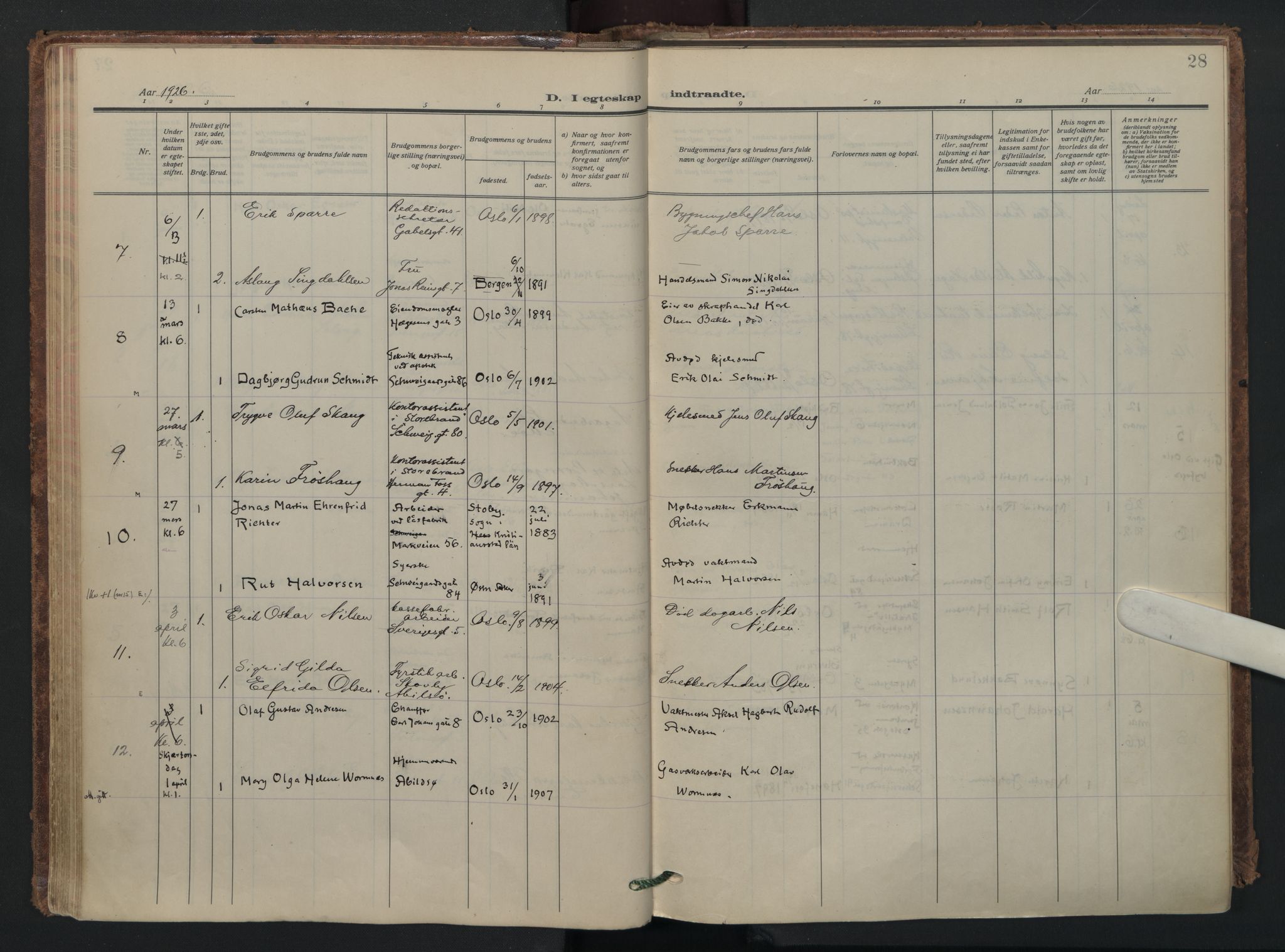 Vålerengen prestekontor Kirkebøker, AV/SAO-A-10878/F/Fa/L0005: Parish register (official) no. 5, 1924-1936, p. 28