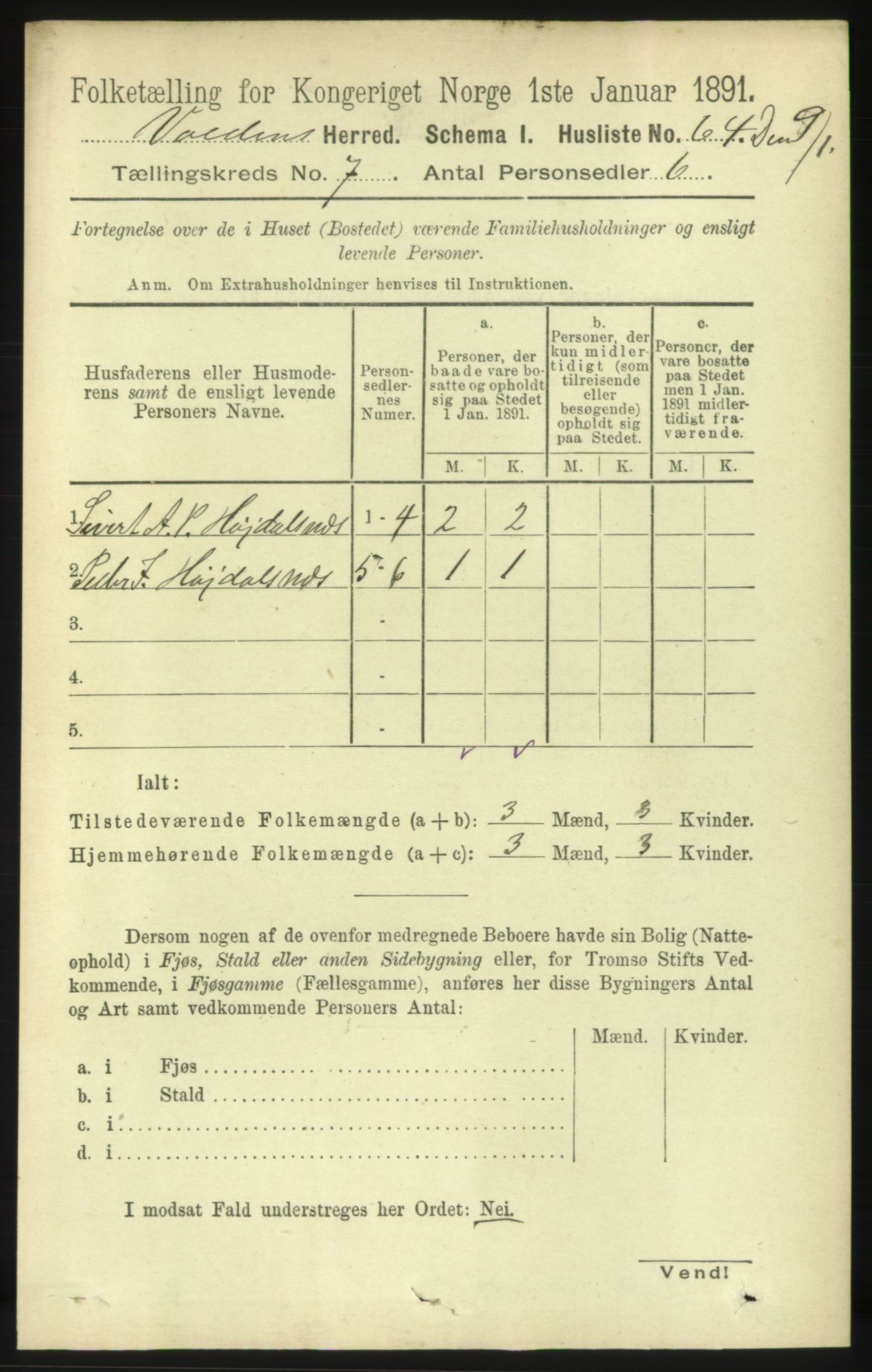 RA, 1891 census for 1519 Volda, 1891, p. 3347