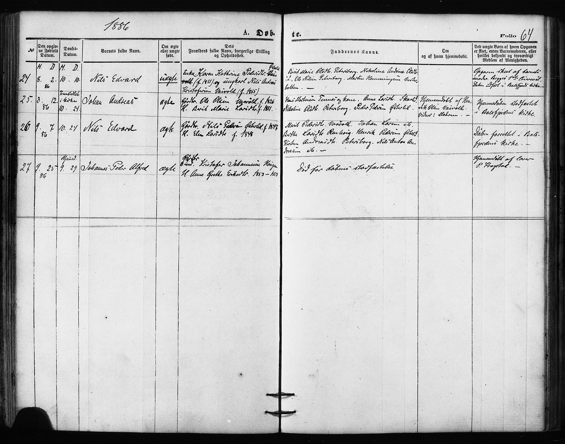 Balsfjord sokneprestembete, AV/SATØ-S-1303/G/Ga/L0002kirke: Parish register (official) no. 2, 1871-1886, p. 64