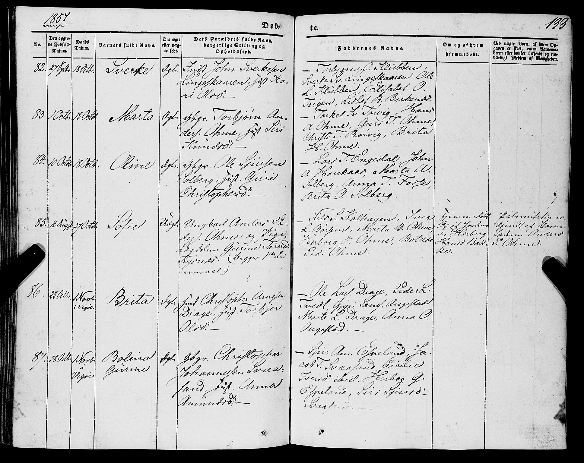 Strandebarm sokneprestembete, AV/SAB-A-78401/H/Haa: Parish register (official) no. A 7, 1844-1872, p. 133