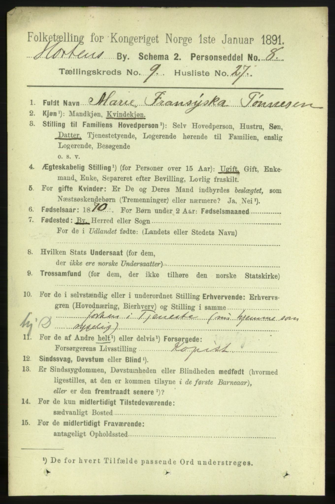 RA, 1891 census for 0703 Horten, 1891, p. 5854