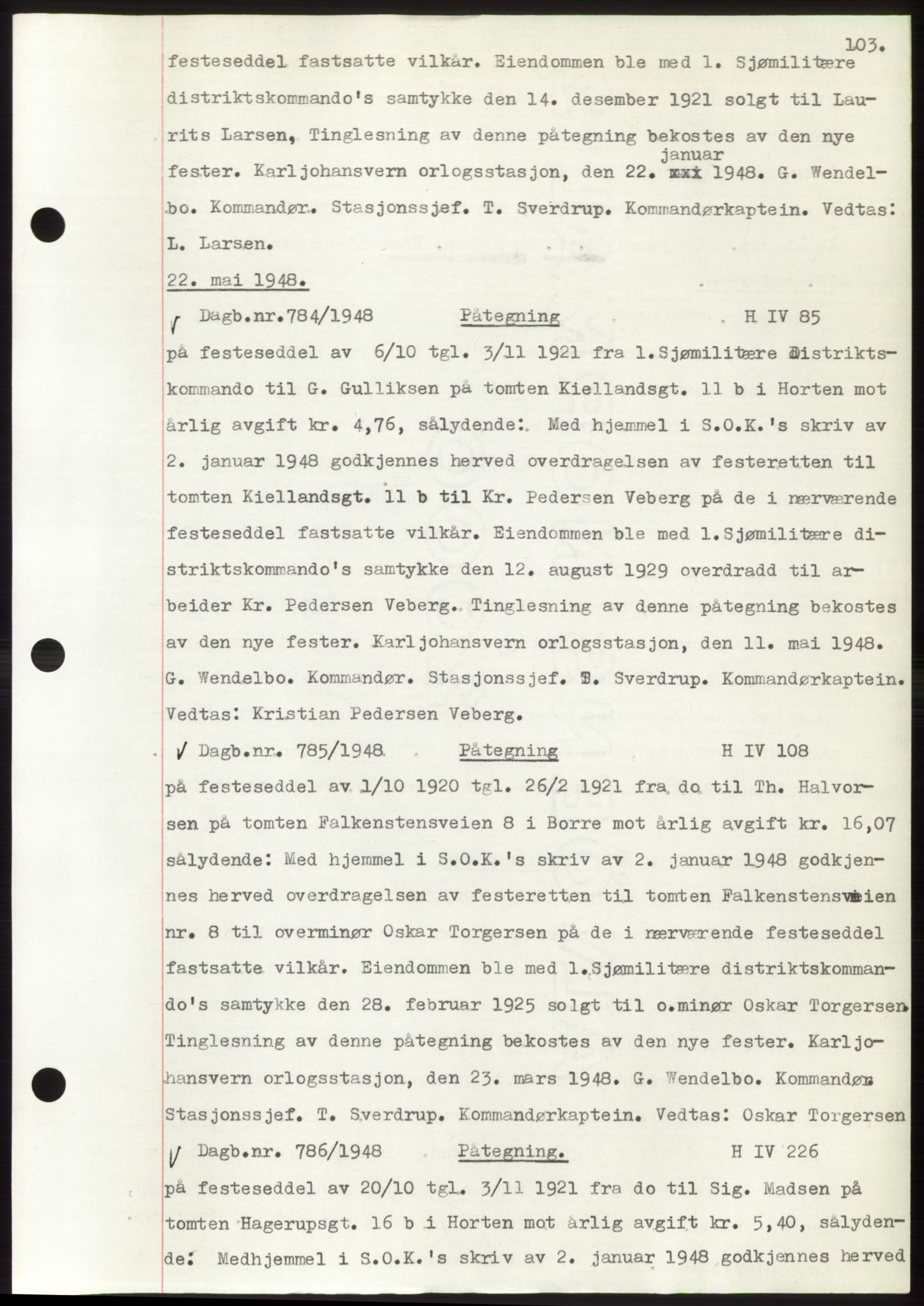 Horten sorenskriveri, AV/SAKO-A-133/G/Ga/Gab/L0007: Mortgage book no. B-11 - B-12, 1947-1948, Diary no: : 784/1948