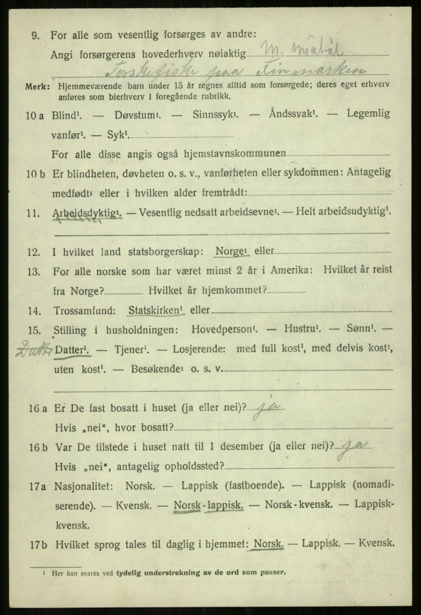 SATØ, 1920 census for Salangen, 1920, p. 1159