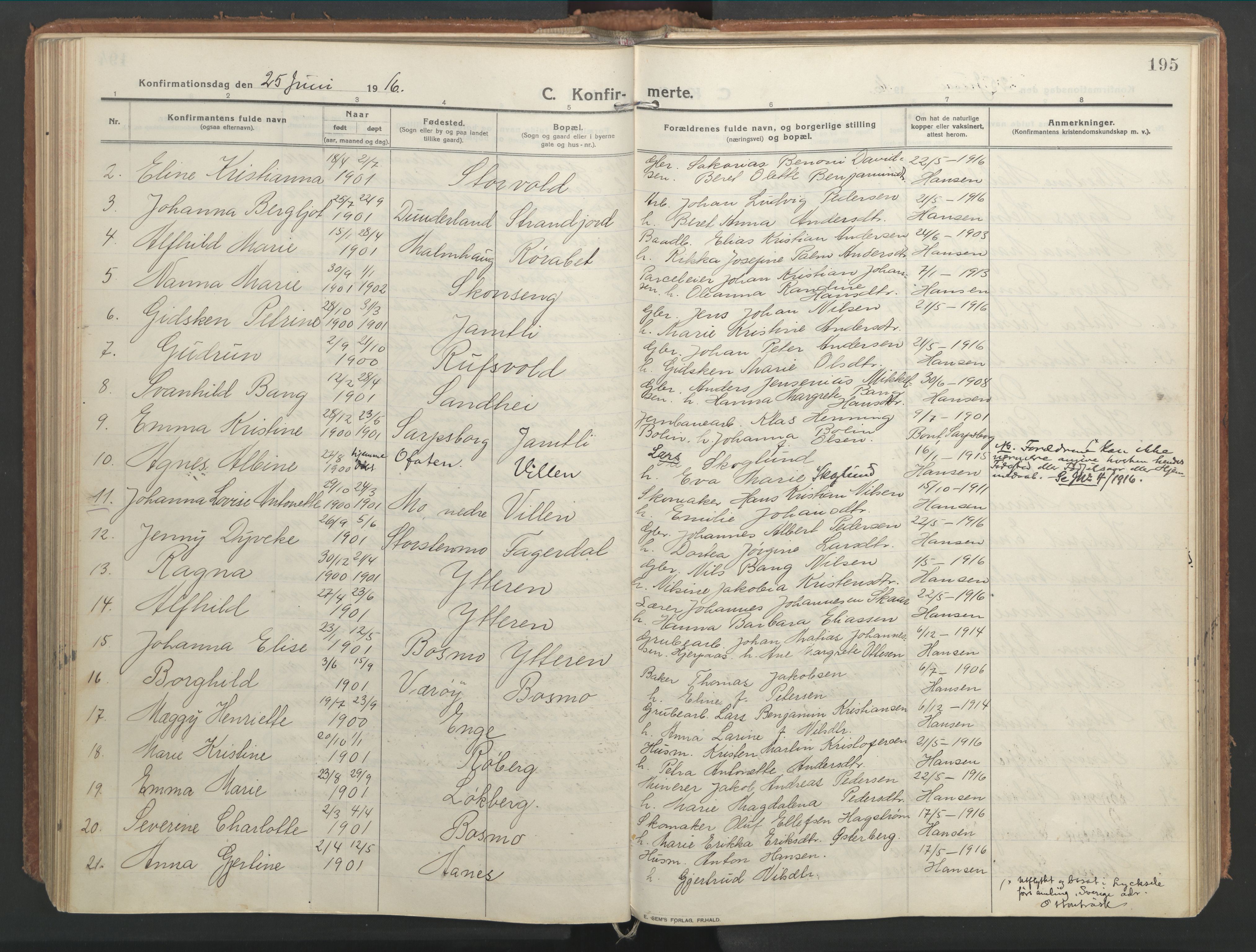 Ministerialprotokoller, klokkerbøker og fødselsregistre - Nordland, AV/SAT-A-1459/827/L0404: Parish register (official) no. 827A16, 1912-1925, p. 195