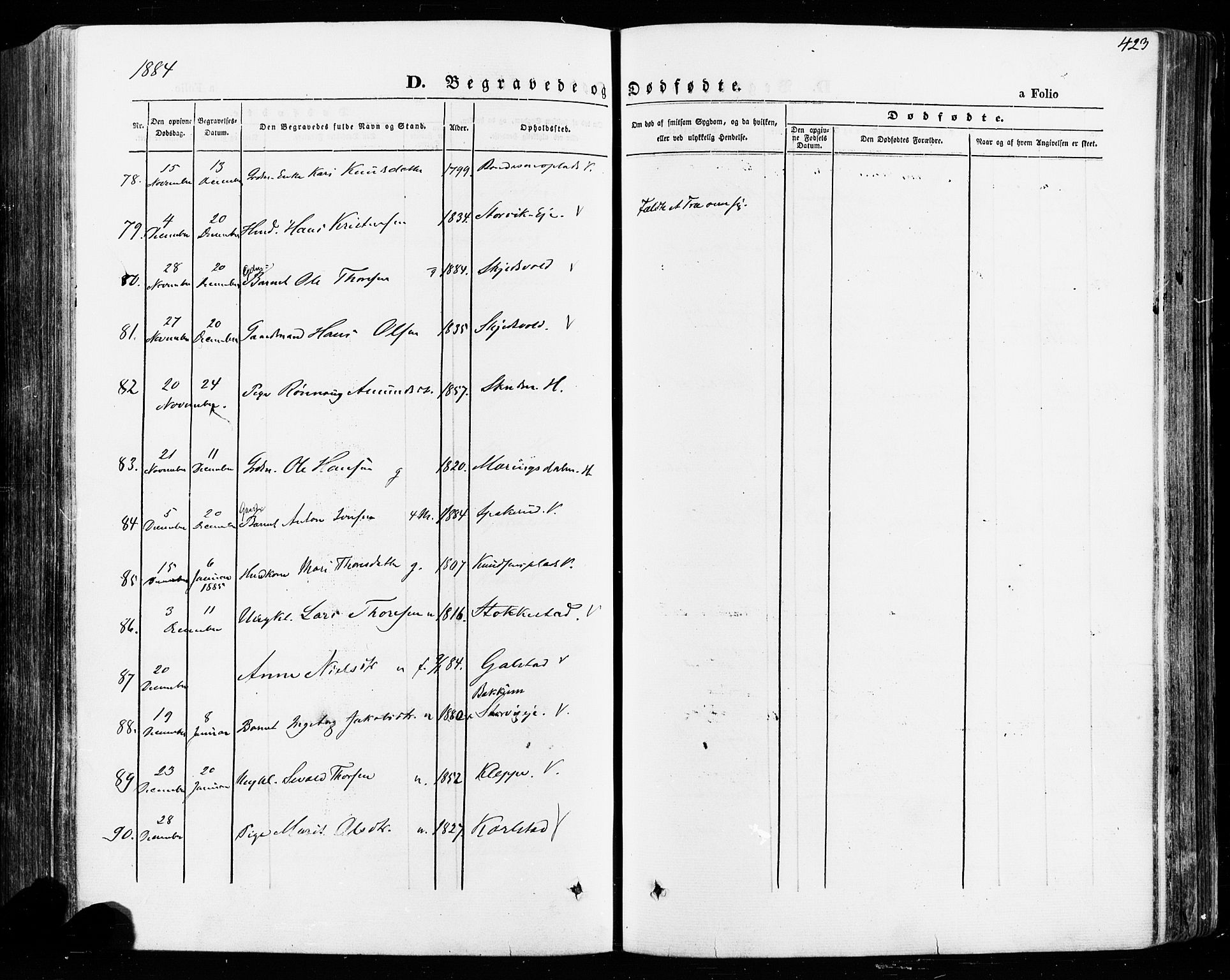 Vågå prestekontor, AV/SAH-PREST-076/H/Ha/Haa/L0007: Parish register (official) no. 7 /1, 1872-1886, p. 423