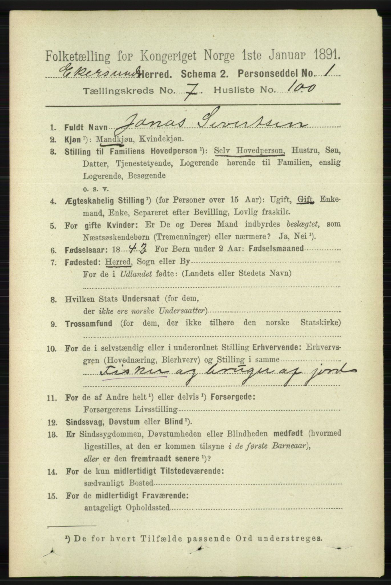 RA, 1891 census for 1116 Eigersund herred, 1891, p. 3403