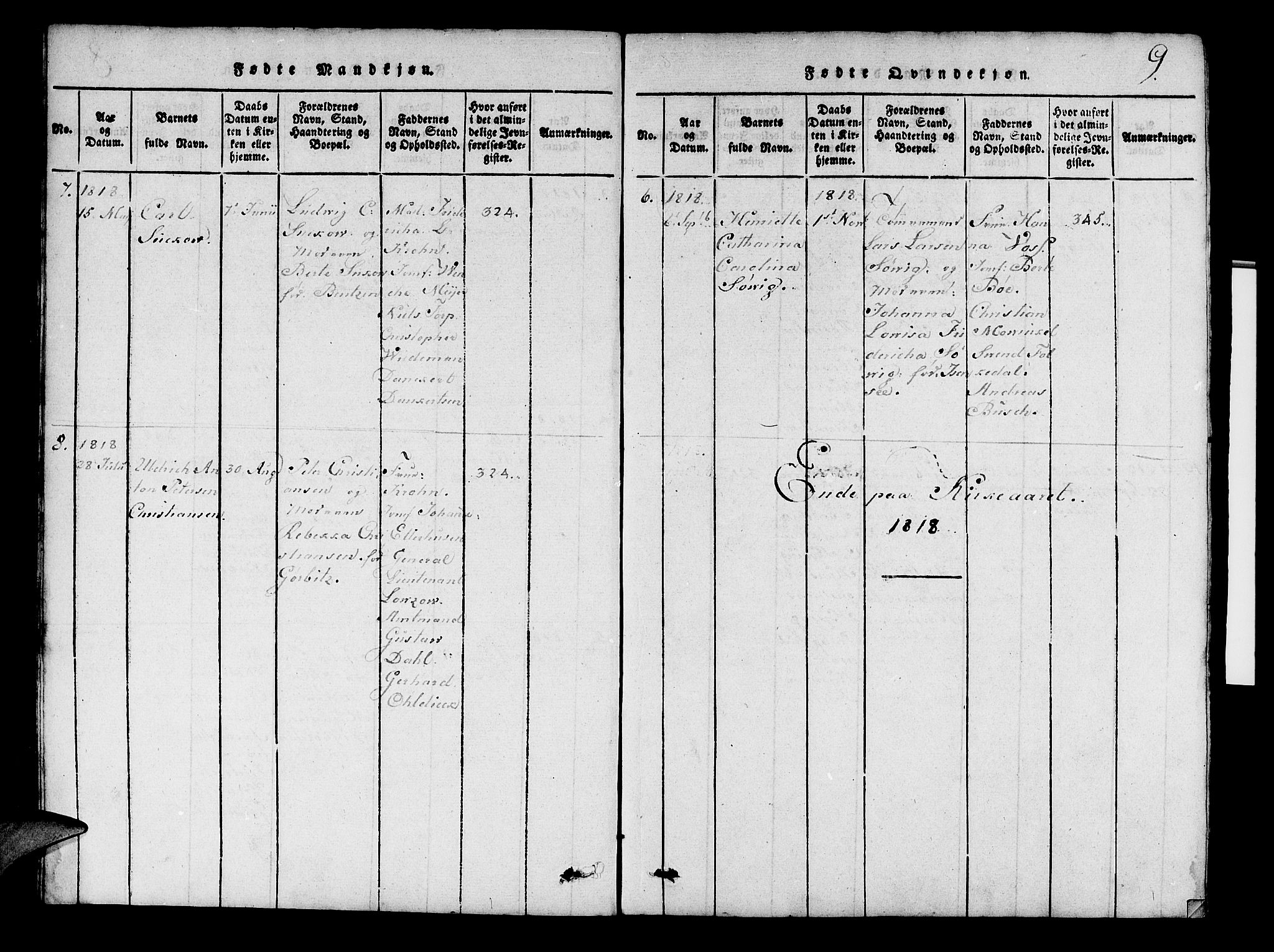 Mariakirken Sokneprestembete, AV/SAB-A-76901/H/Hab/L0001: Parish register (copy) no. A 1, 1815-1846, p. 9