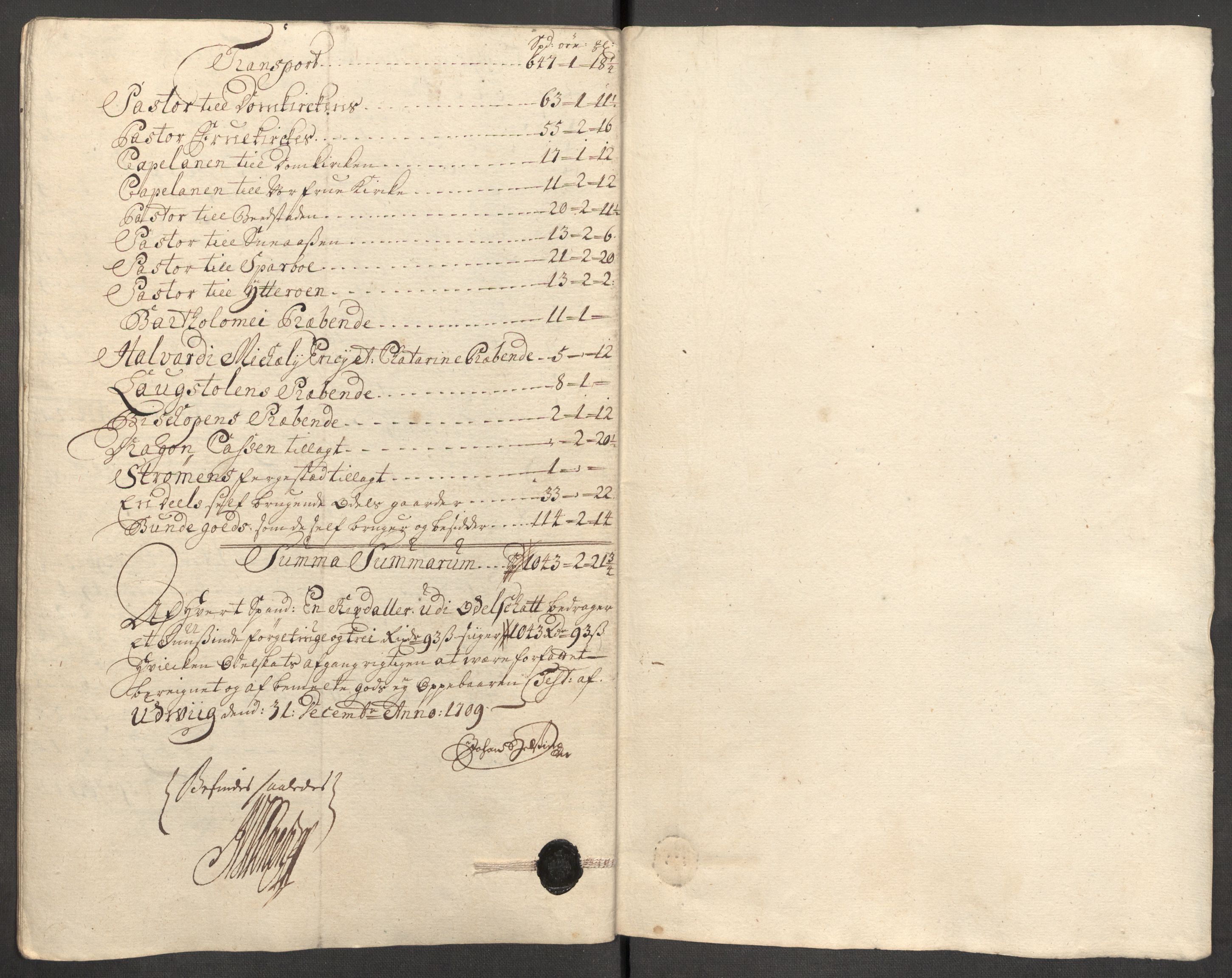 Rentekammeret inntil 1814, Reviderte regnskaper, Fogderegnskap, AV/RA-EA-4092/R63/L4317: Fogderegnskap Inderøy, 1709, p. 218