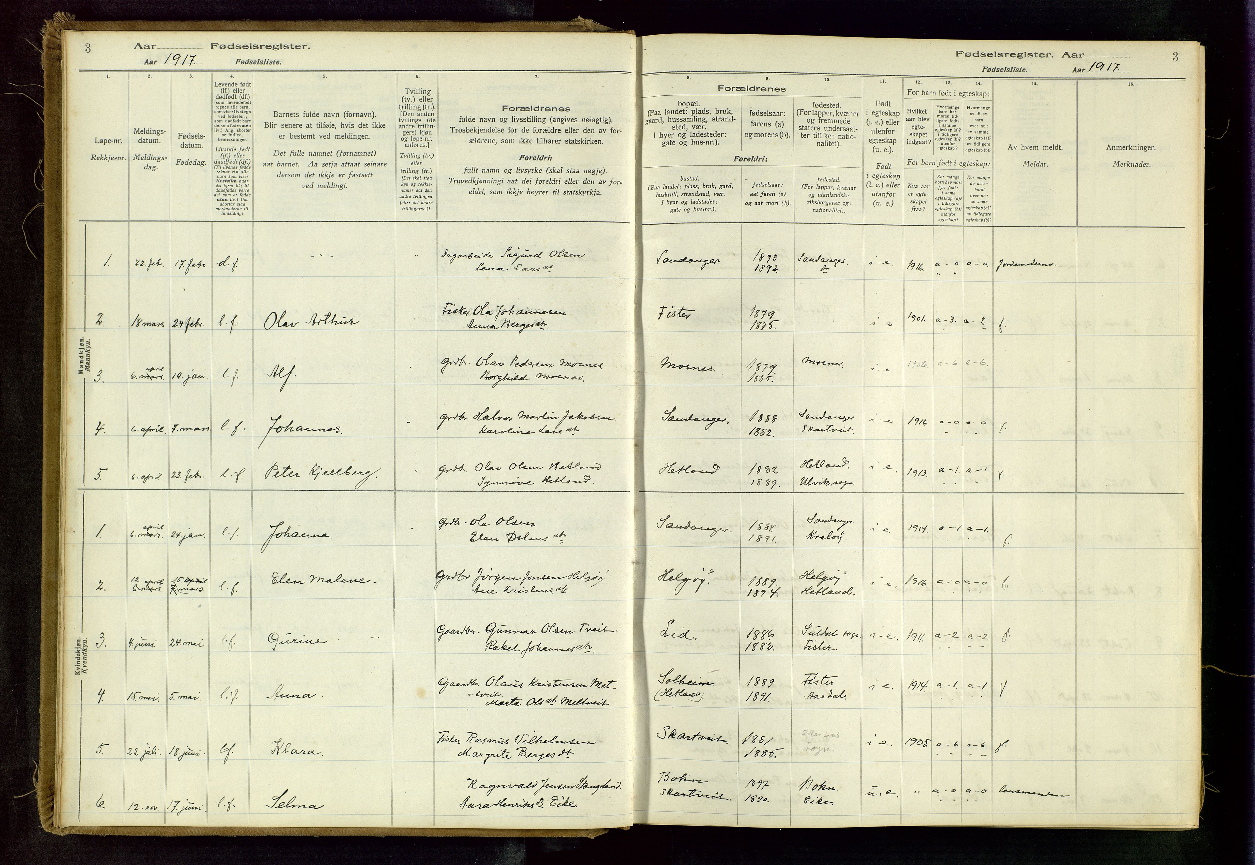 Hjelmeland sokneprestkontor, SAST/A-101843/02/B/L0003: Birth register no. 3, 1916-1997, p. 3