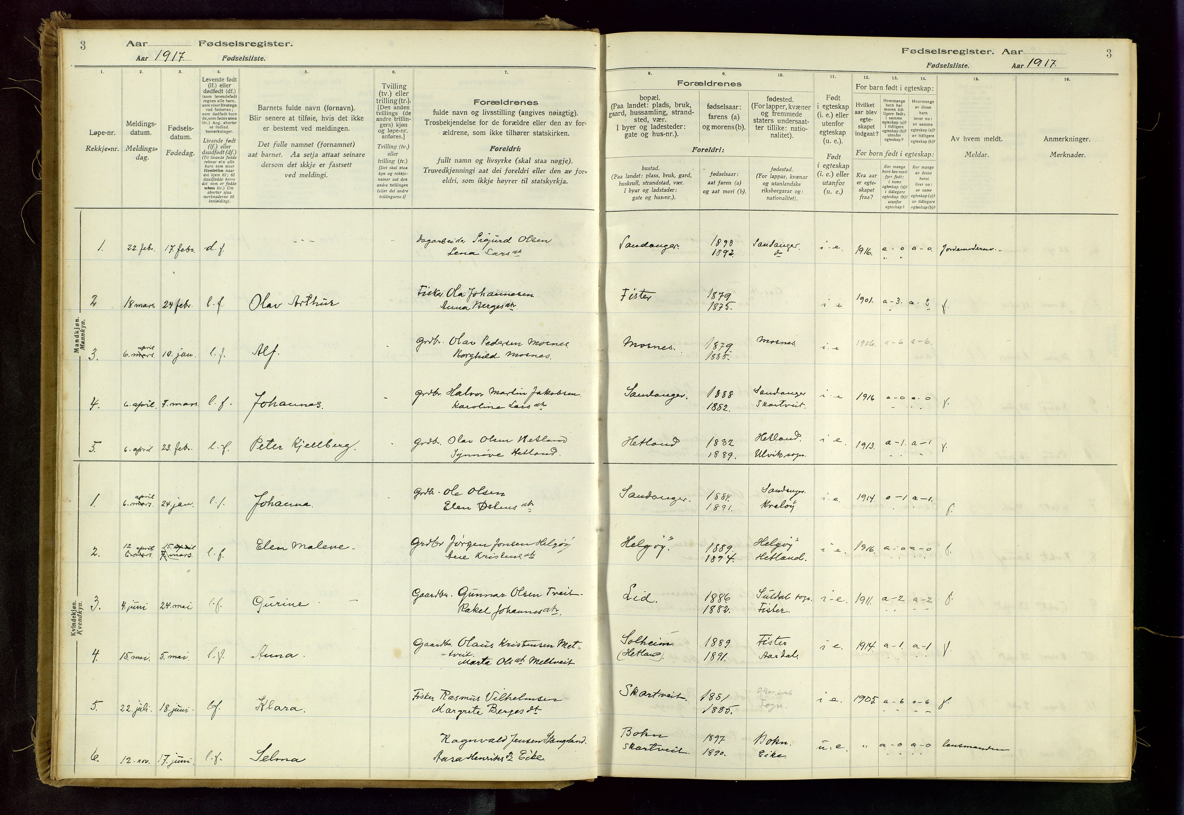 Hjelmeland sokneprestkontor, AV/SAST-A-101843/02/B/L0003: Birth register no. 3, 1916-1997, p. 3