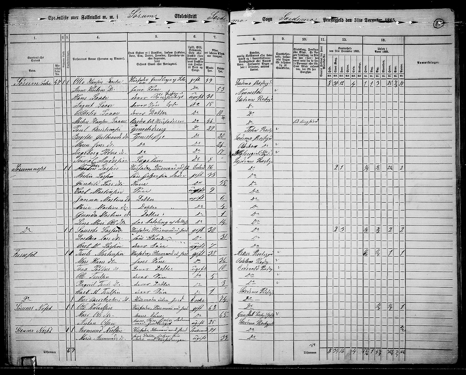 RA, 1865 census for Skedsmo, 1865, p. 80