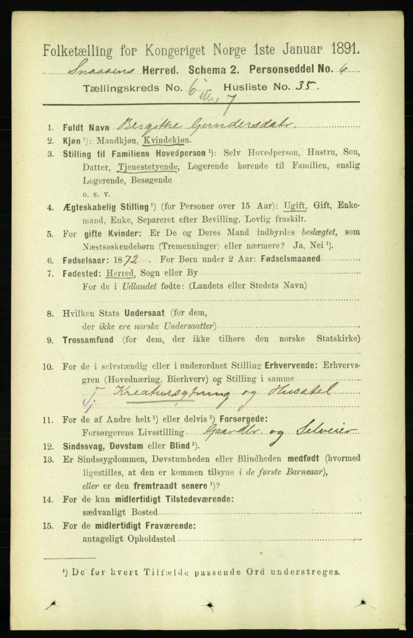 RA, 1891 census for 1736 Snåsa, 1891, p. 2097