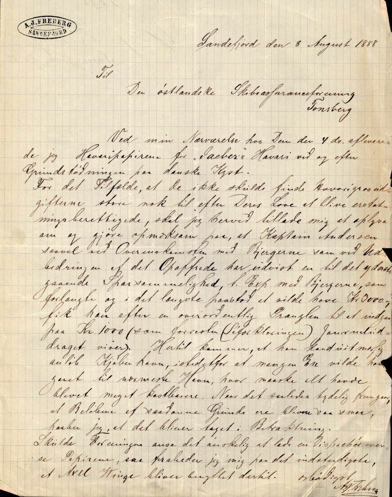 Pa 63 - Østlandske skibsassuranceforening, VEMU/A-1079/G/Ga/L0021/0004: Havaridokumenter / India, Jacbez, Jarlsberg, Kong Carl, Josephine, 1888, p. 36