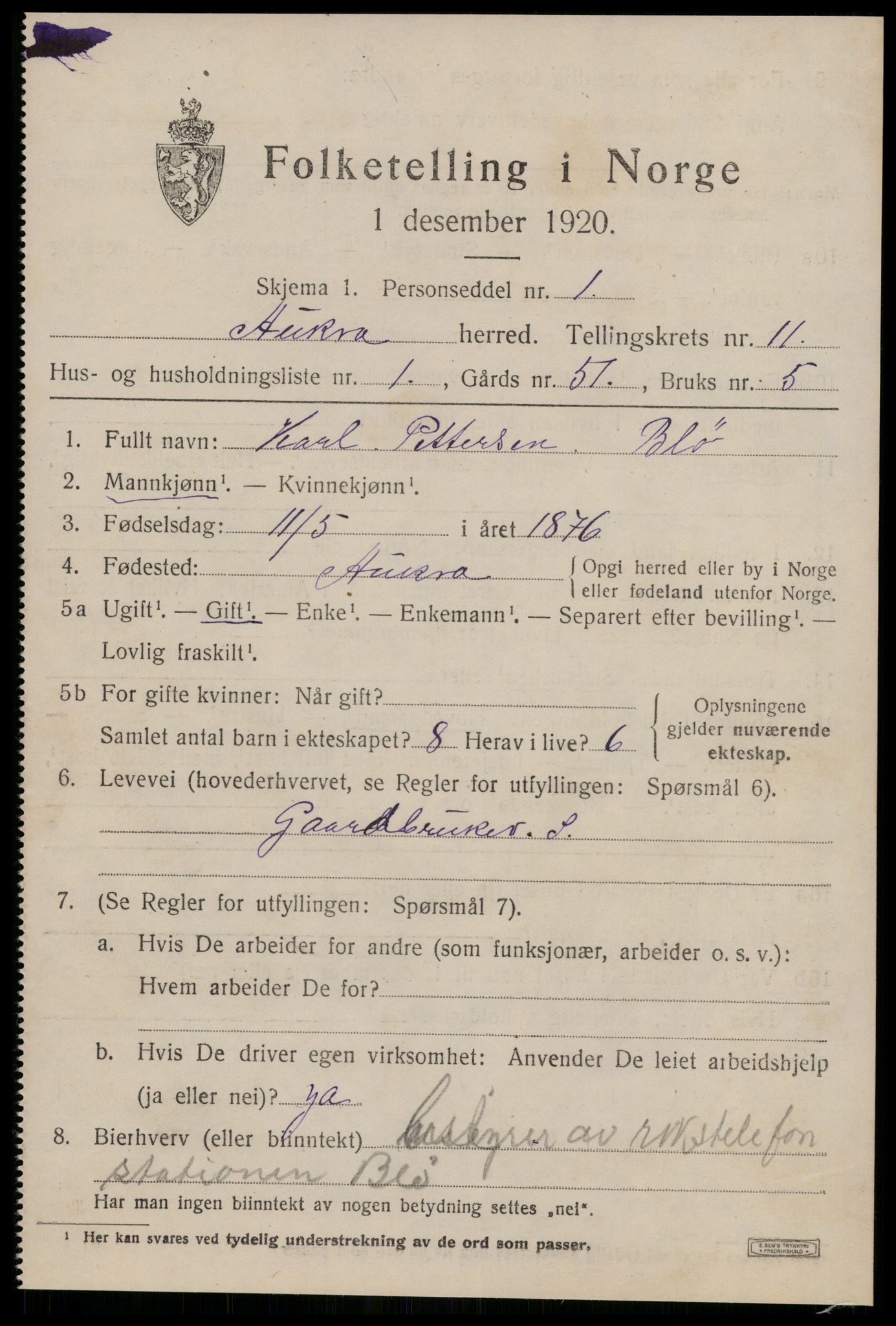 SAT, 1920 census for Aukra, 1920, p. 5129