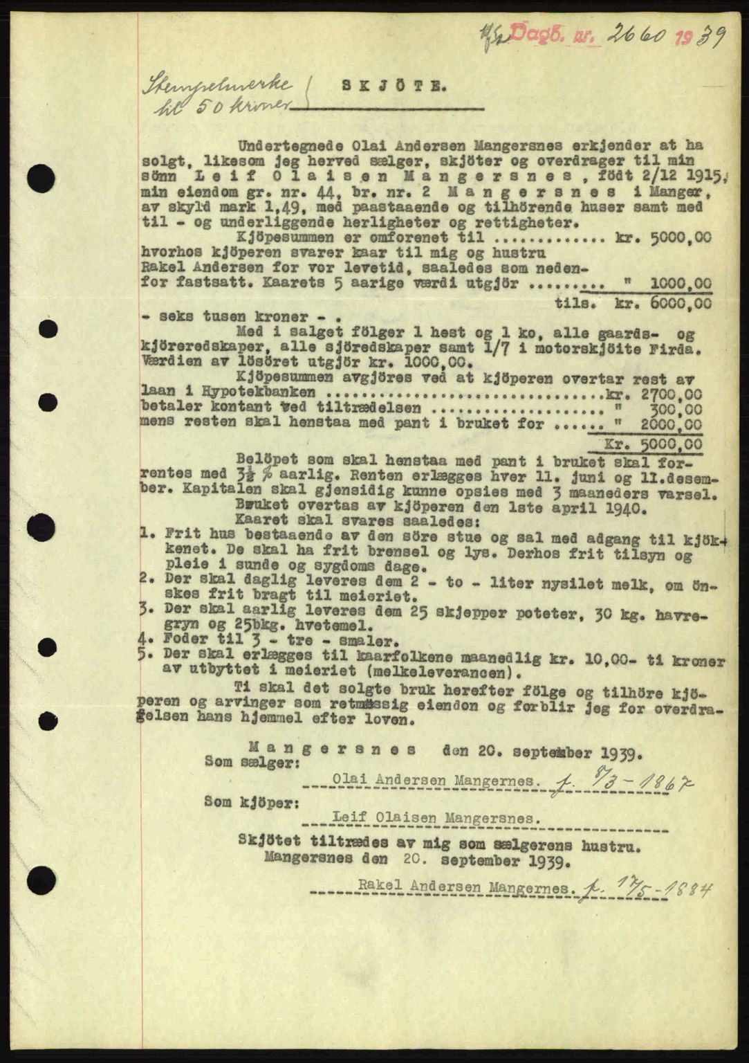 Nordhordland sorenskrivar, SAB/A-2901/1/G/Gb/Gbf/L0010: Mortgage book no. A10, 1939-1940, Diary no: : 2660/1939