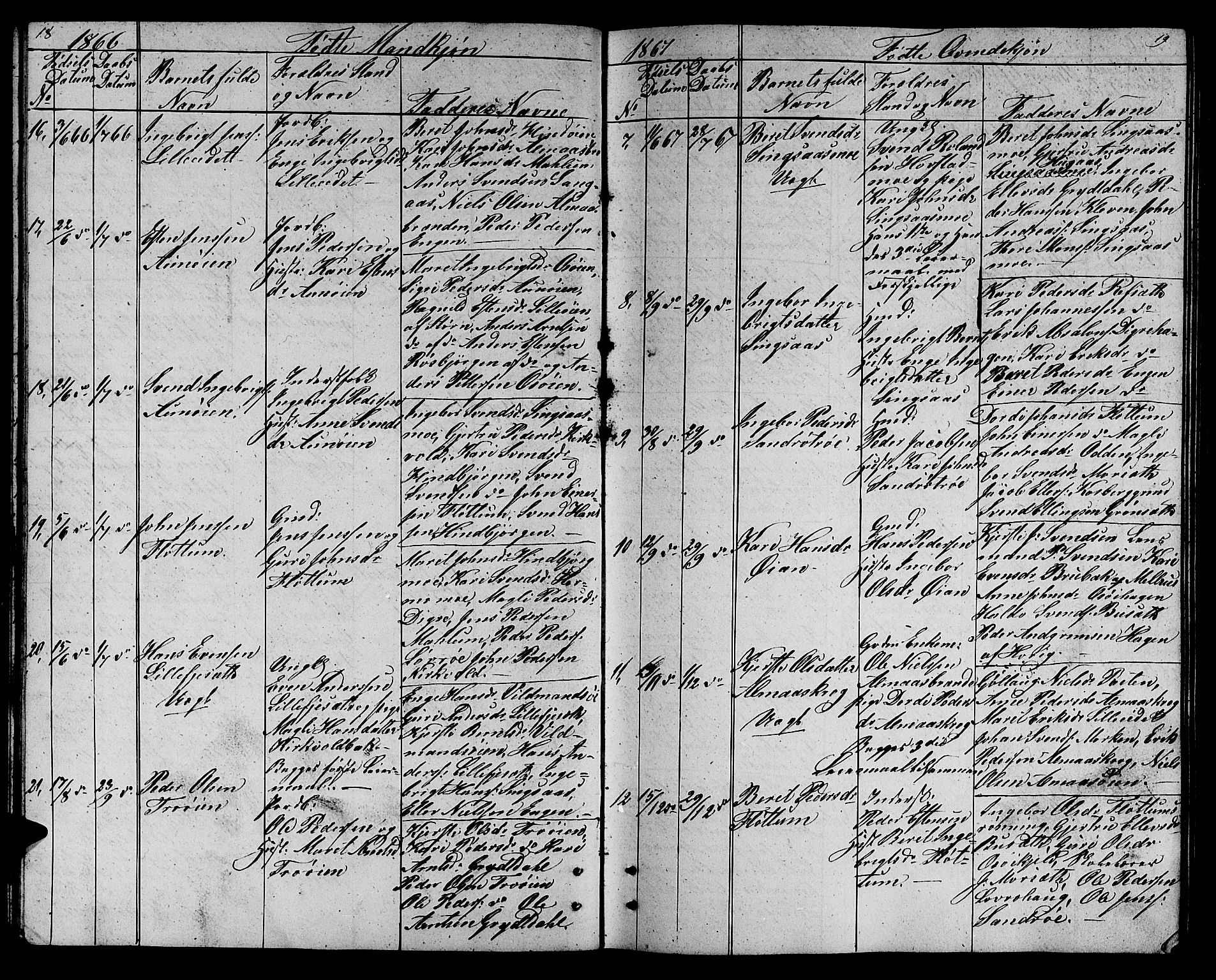 Ministerialprotokoller, klokkerbøker og fødselsregistre - Sør-Trøndelag, AV/SAT-A-1456/688/L1027: Parish register (copy) no. 688C02, 1861-1889, p. 18-19