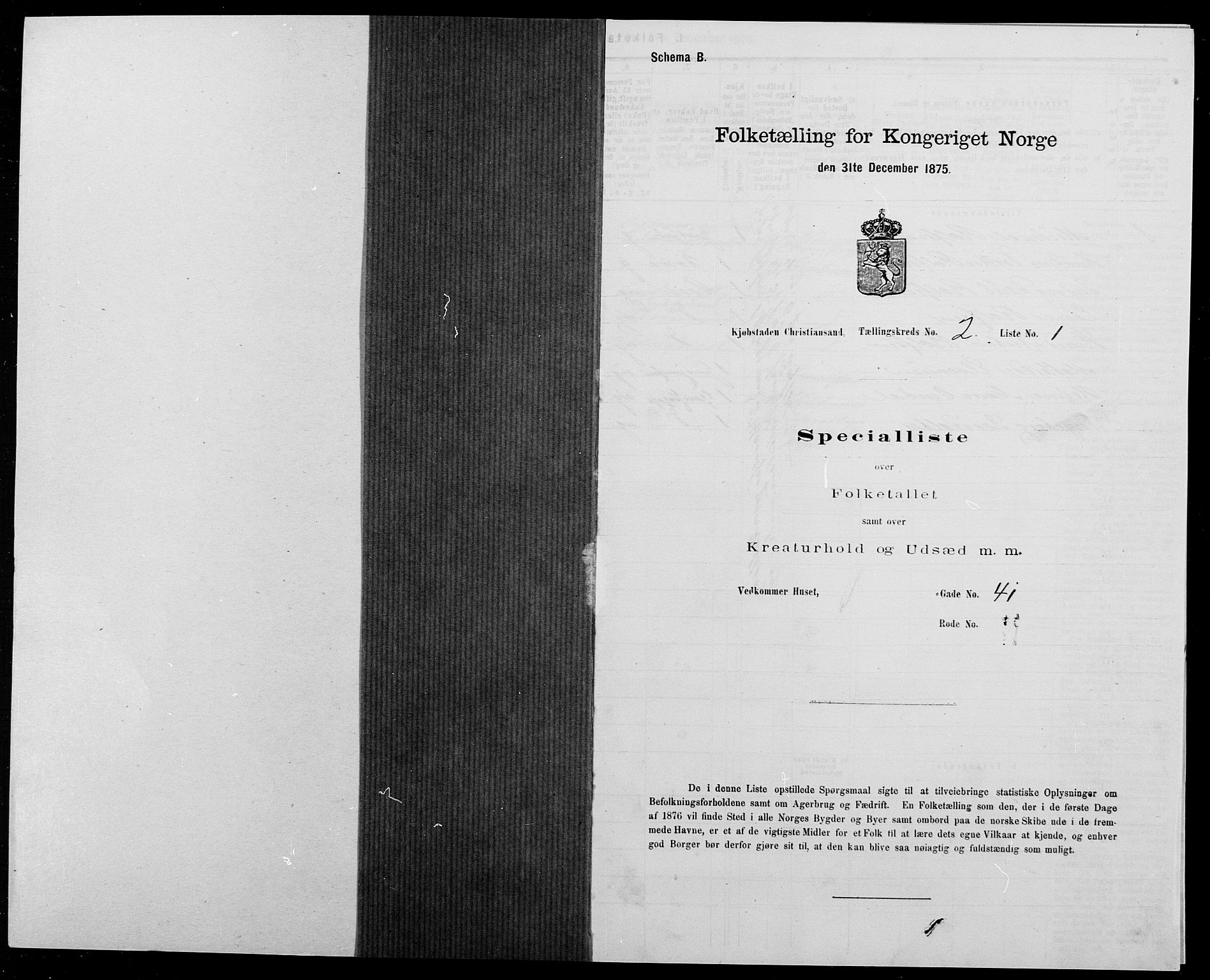 SAK, 1875 census for 1001P Kristiansand, 1875, p. 179