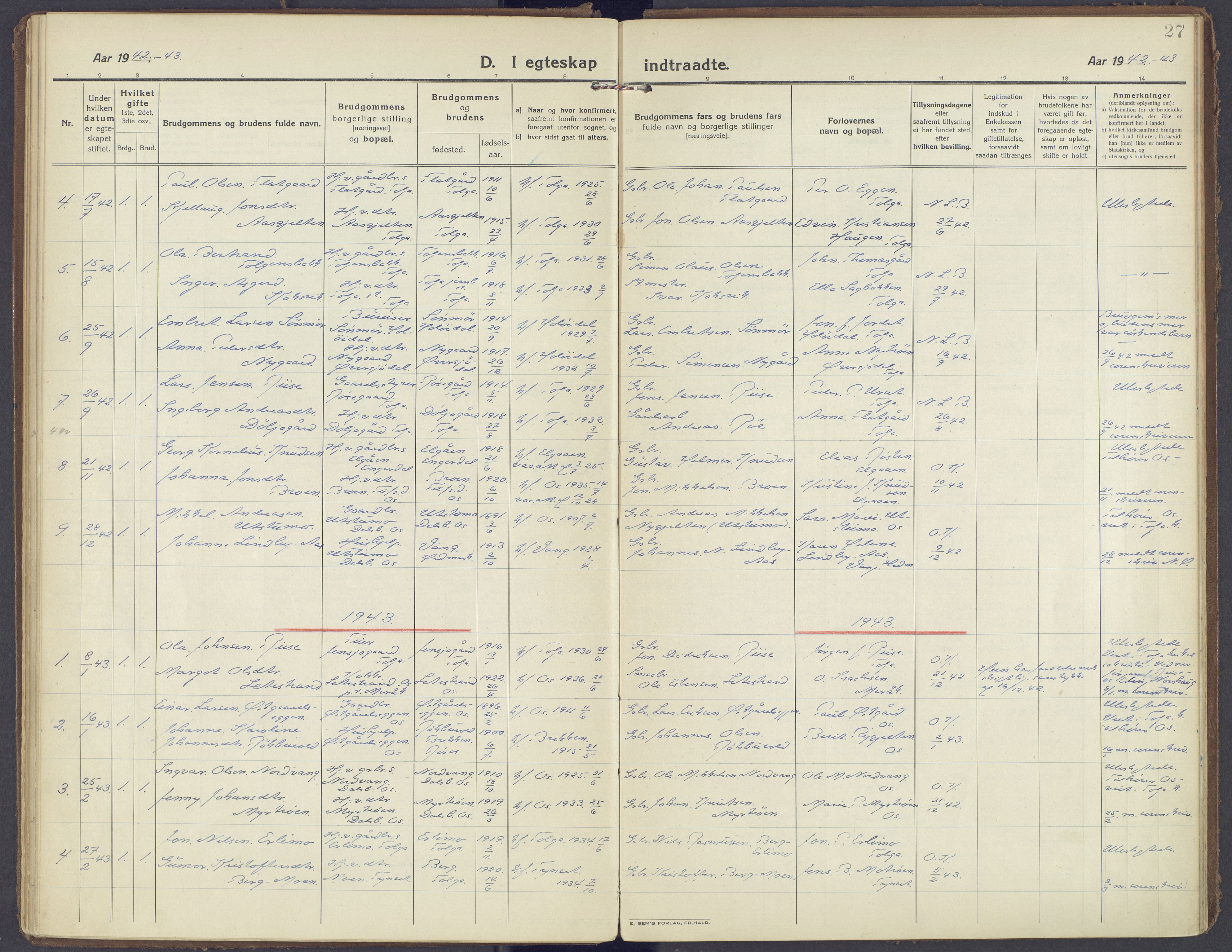 Tolga prestekontor, AV/SAH-PREST-062/K/L0019: Parish register (official) no. 19, 1921-1974, p. 27