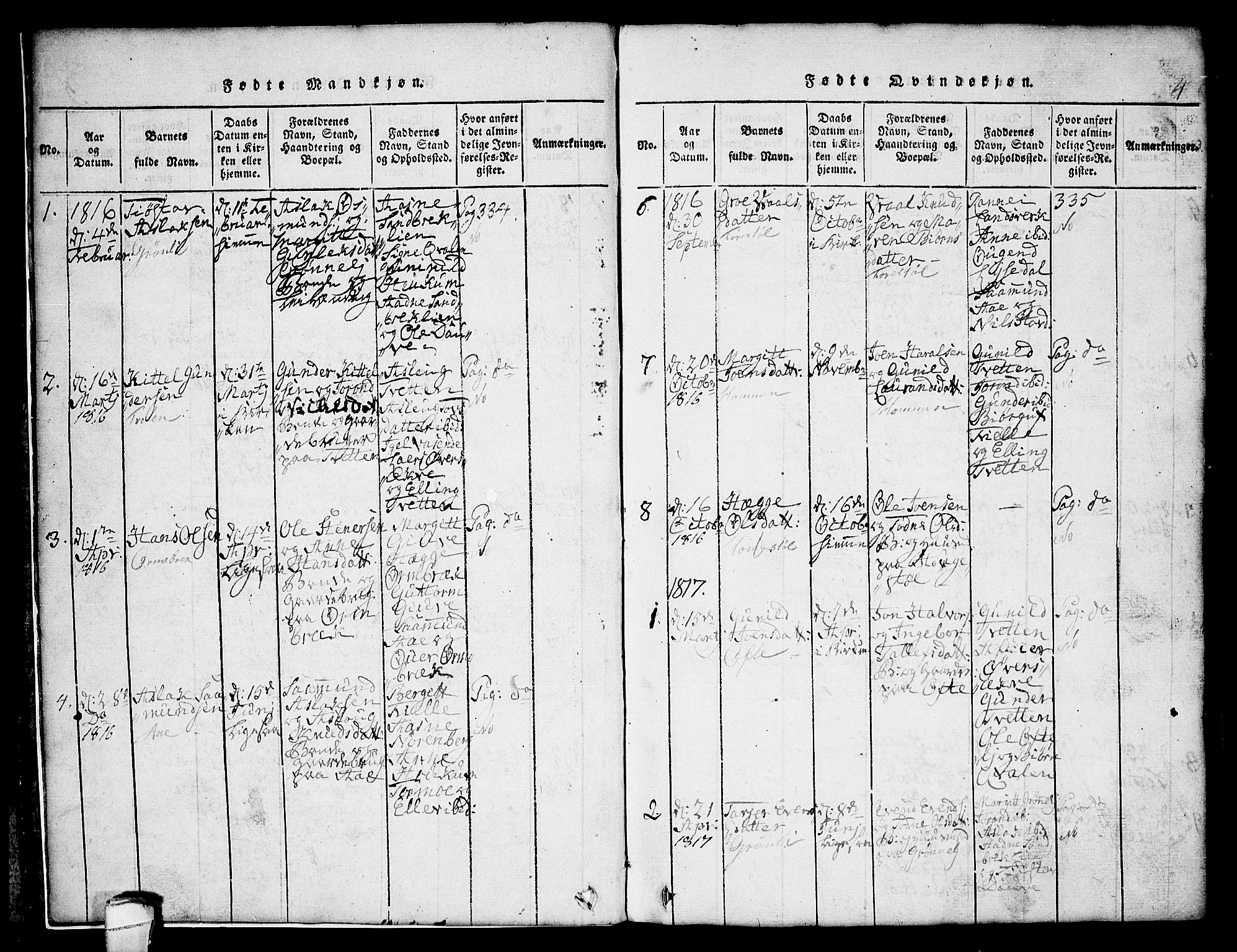 Lårdal kirkebøker, AV/SAKO-A-284/G/Gc/L0001: Parish register (copy) no. III 1, 1815-1854, p. 4