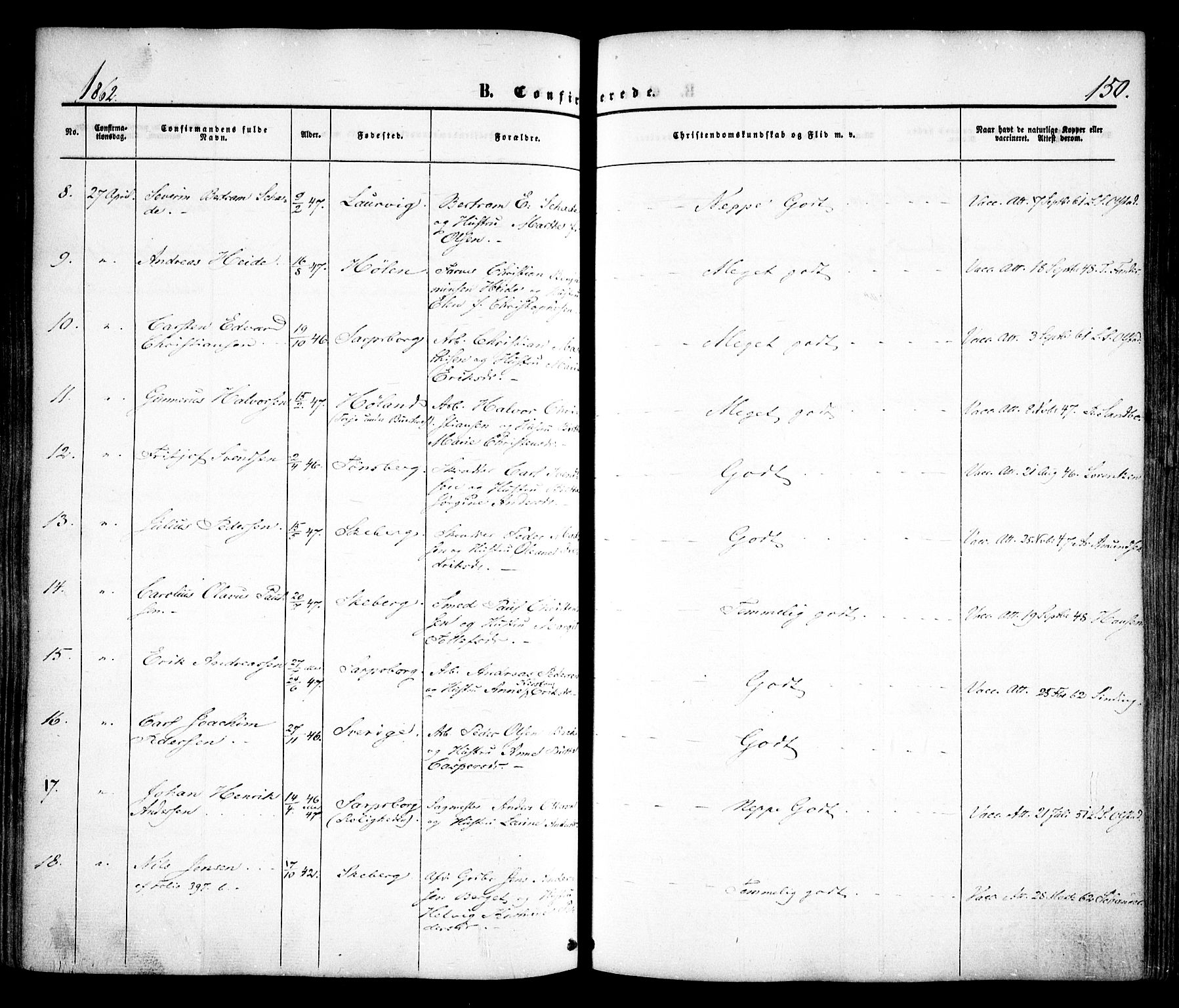 Sarpsborg prestekontor Kirkebøker, AV/SAO-A-2006/F/Fa/L0001: Parish register (official) no. 1, 1859-1868, p. 150