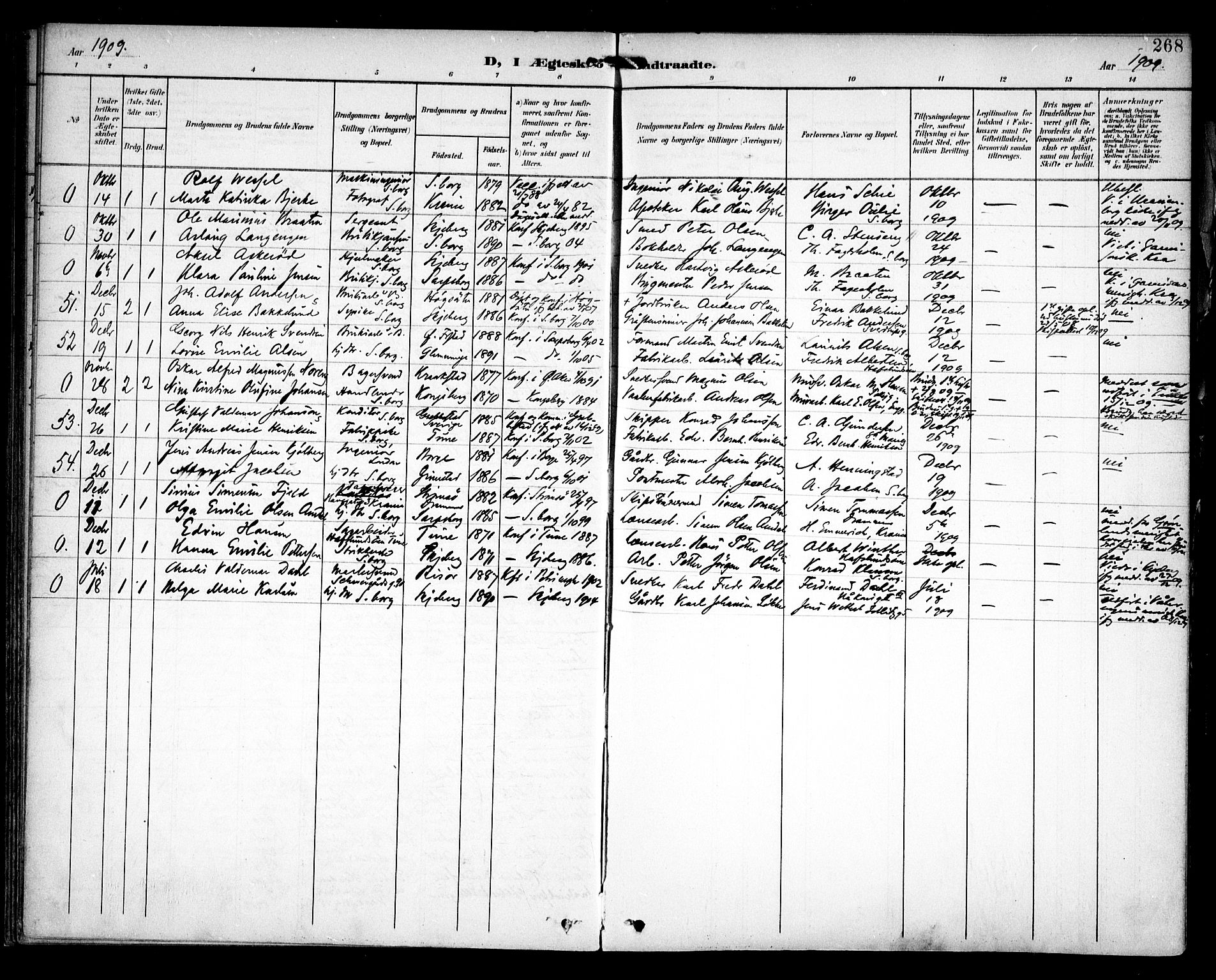 Sarpsborg prestekontor Kirkebøker, AV/SAO-A-2006/F/Fa/L0006: Parish register (official) no. 6, 1900-1909, p. 268