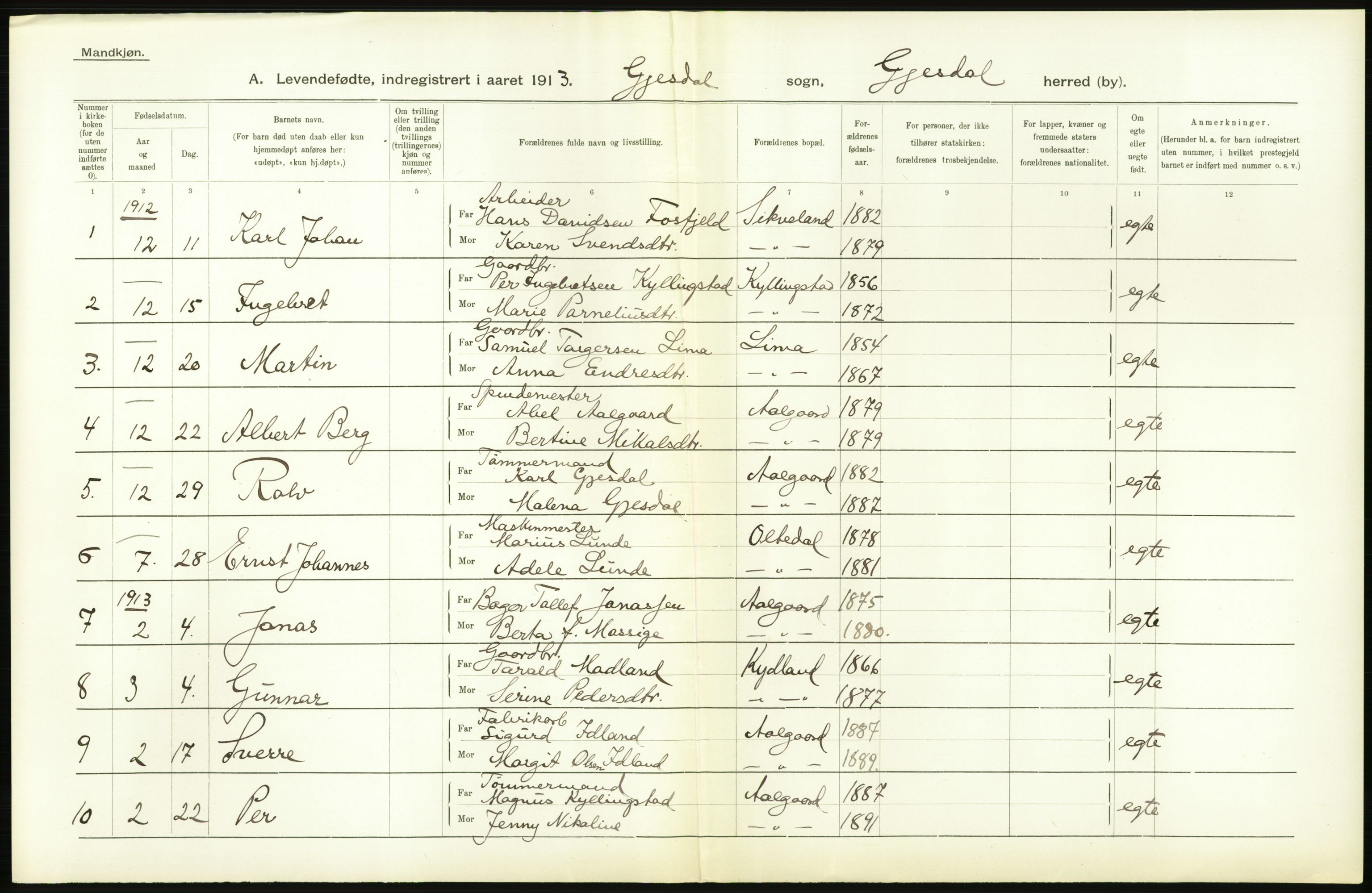 Statistisk sentralbyrå, Sosiodemografiske emner, Befolkning, AV/RA-S-2228/D/Df/Dfb/Dfbc/L0025: Stavanger amt: Levendefødte menn og kvinner. Bygder., 1913, p. 36