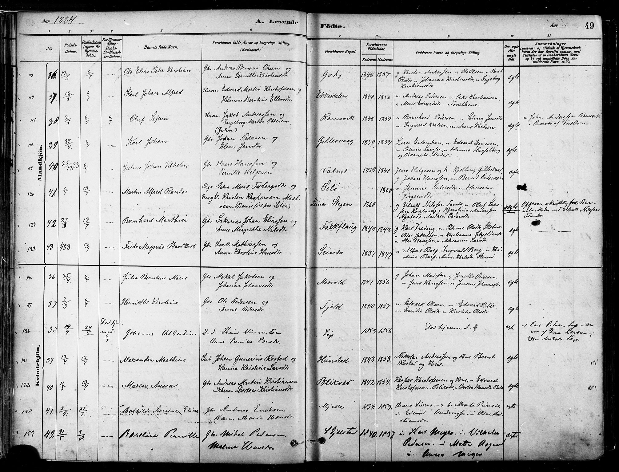 Ministerialprotokoller, klokkerbøker og fødselsregistre - Nordland, AV/SAT-A-1459/802/L0054: Parish register (official) no. 802A01, 1879-1893, p. 49