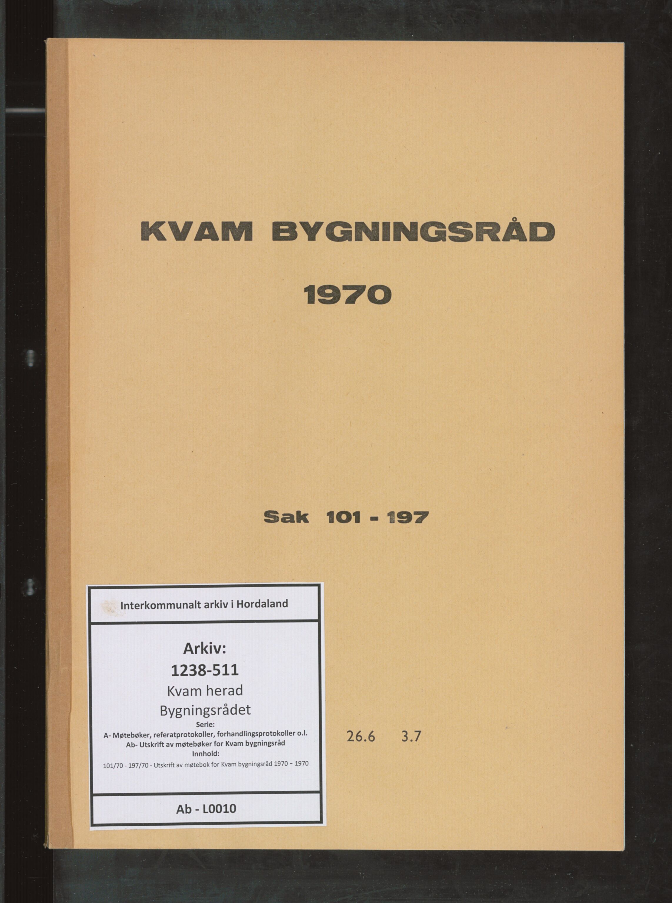 Kvam herad. Bygningsrådet, IKAH/1238-511/A/Ab/L0010: Utskrift av møtebok for Kvam bygningsråd, 1970