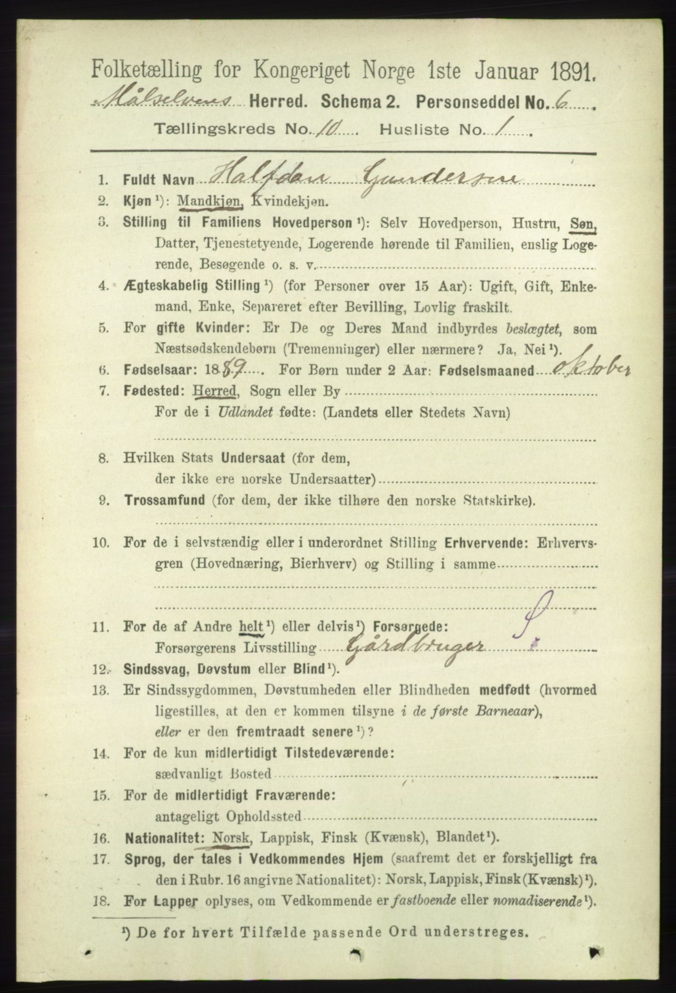 RA, 1891 census for 1924 Målselv, 1891, p. 2990