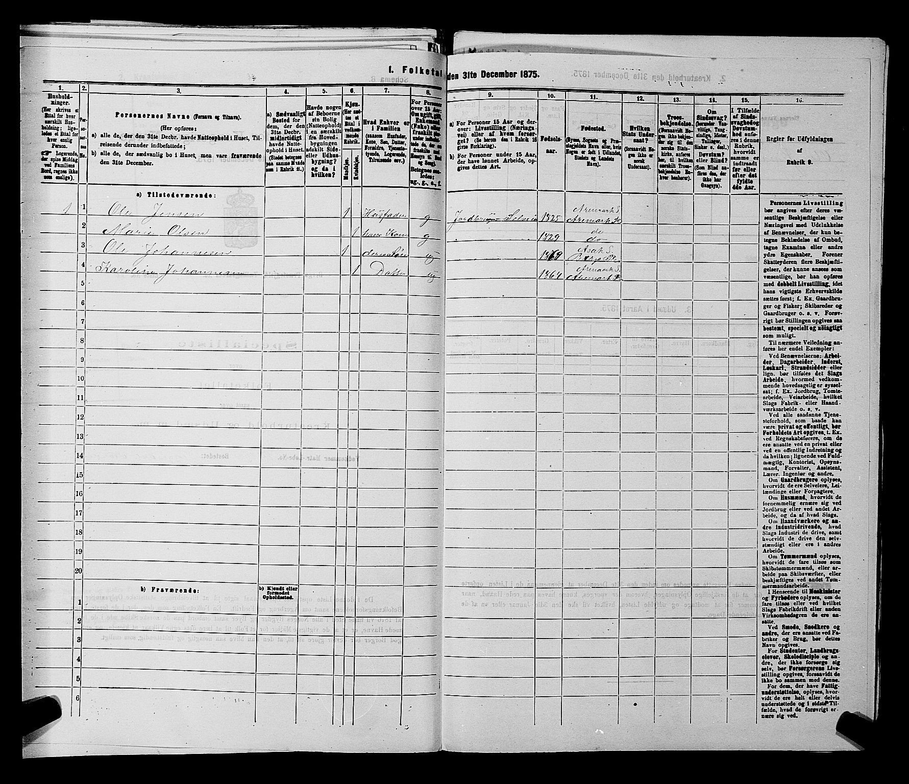 RA, 1875 census for 0116P Berg, 1875, p. 1160