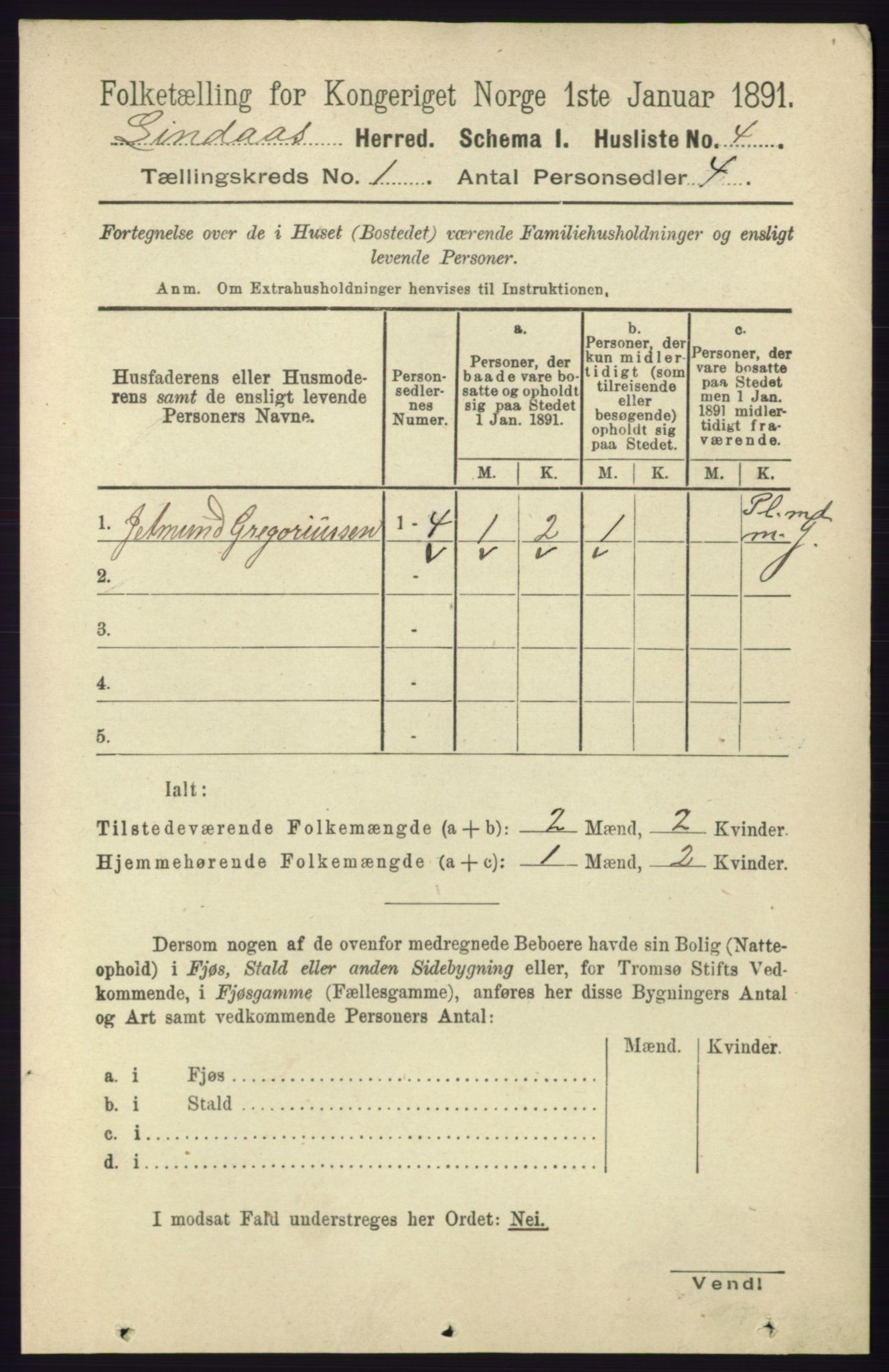 RA, 1891 census for 1263 Lindås, 1891, p. 50