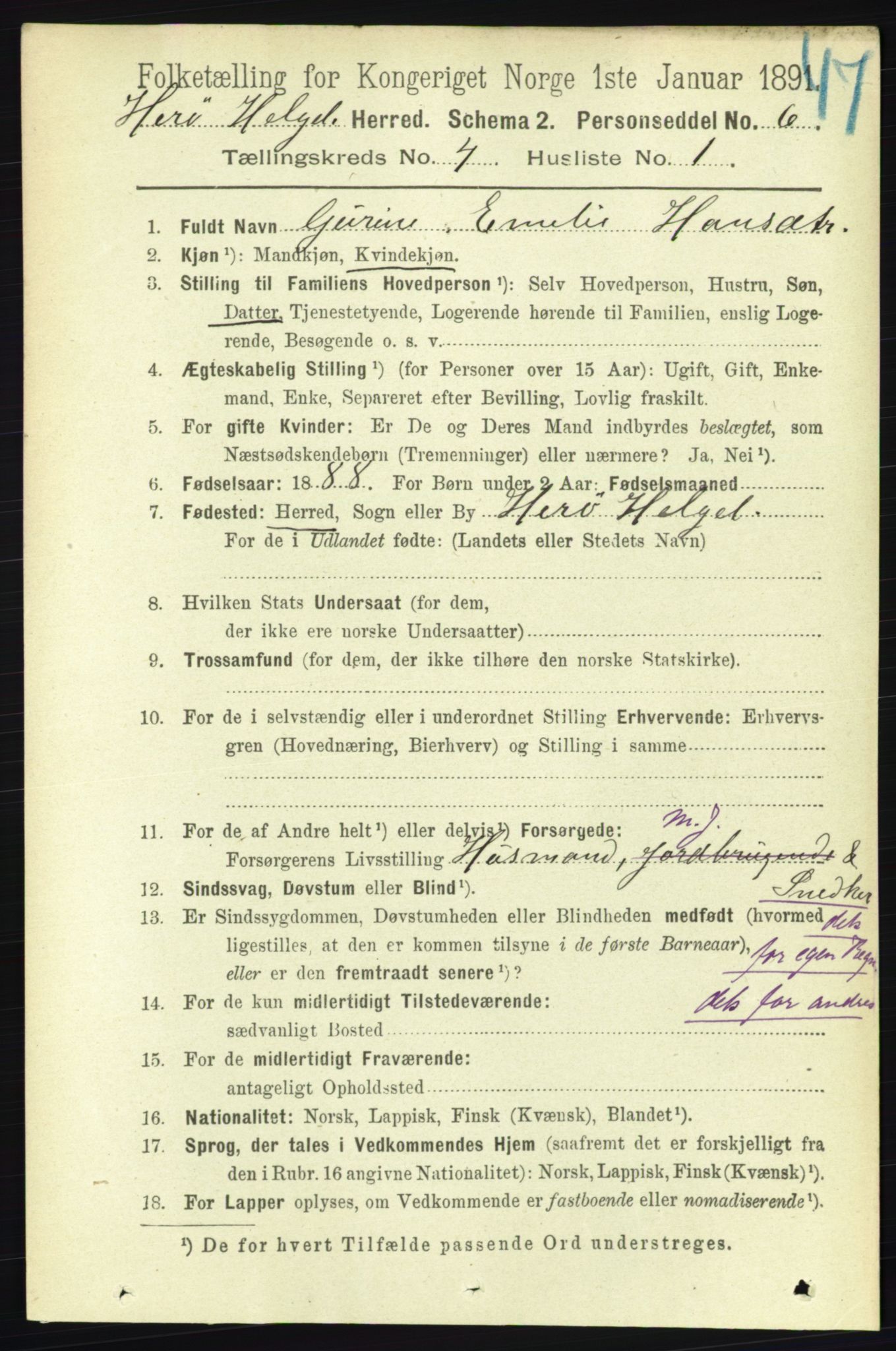 RA, 1891 census for 1818 Herøy, 1891, p. 927