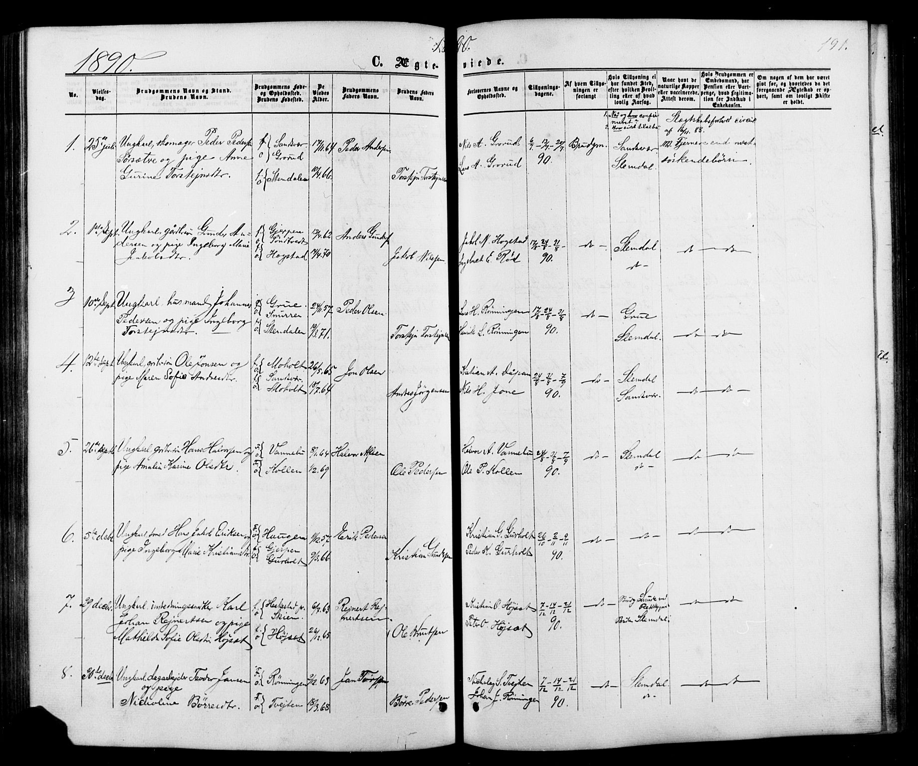 Siljan kirkebøker, SAKO/A-300/G/Ga/L0002: Parish register (copy) no. 2, 1864-1908, p. 191