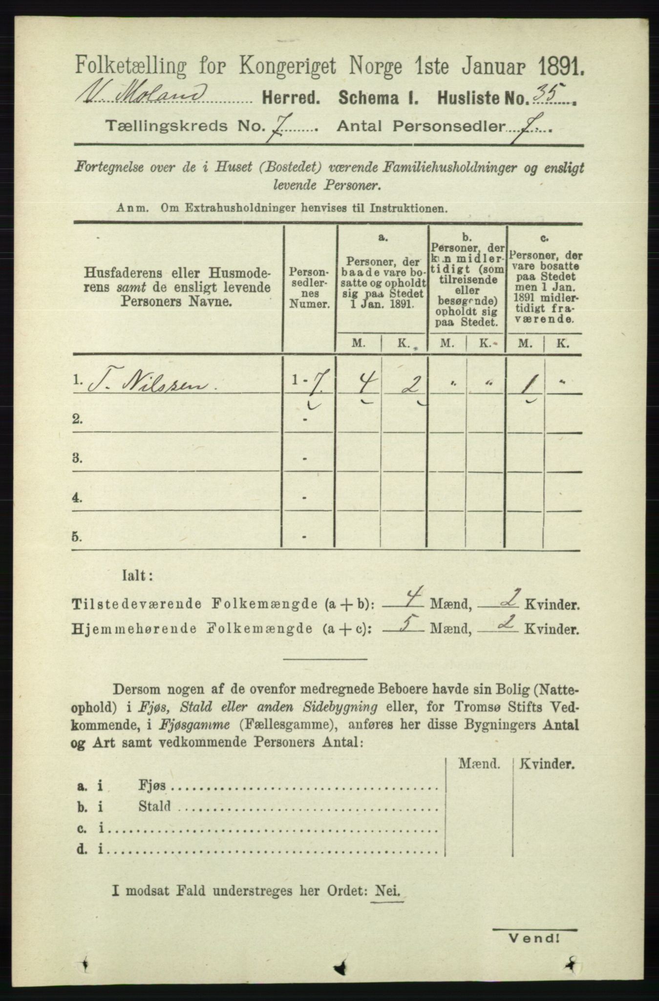 RA, 1891 census for 0926 Vestre Moland, 1891, p. 2794