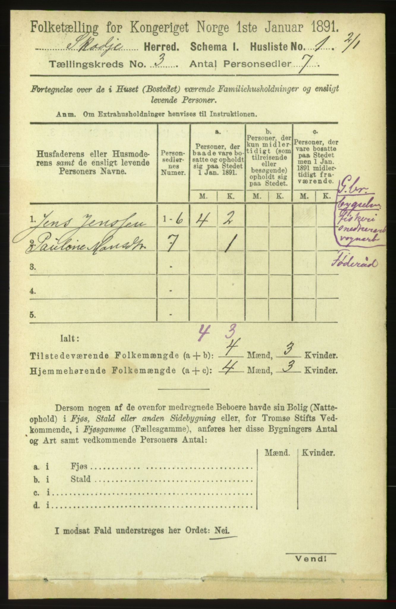 RA, 1891 census for 1529 Skodje, 1891, p. 435